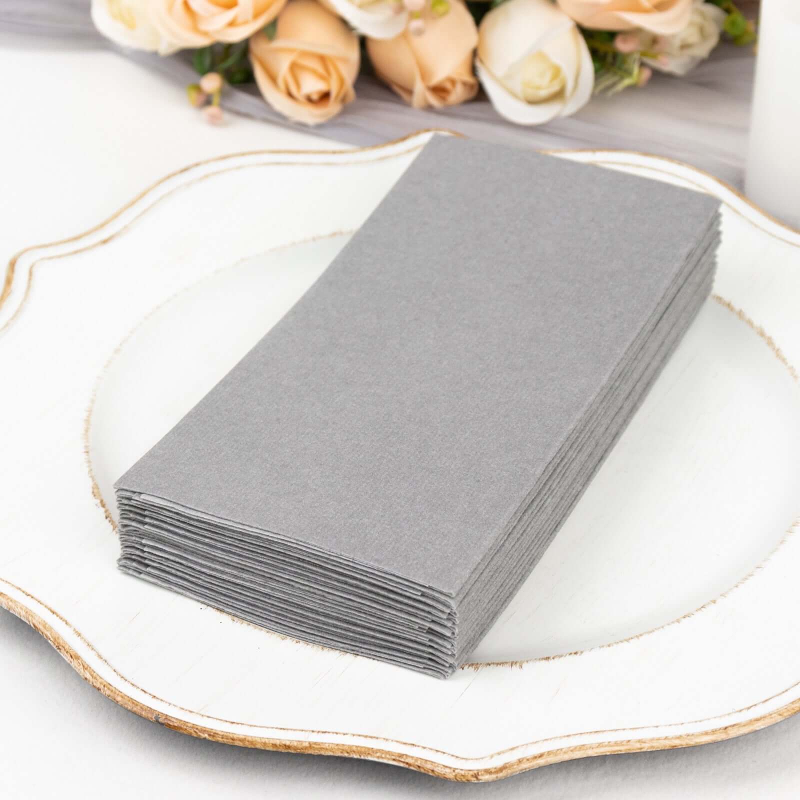 20-Pack Paper Linen-Like Napkins Silver - Disposable Hygienic Airlaid Guest Towels 8.5x4