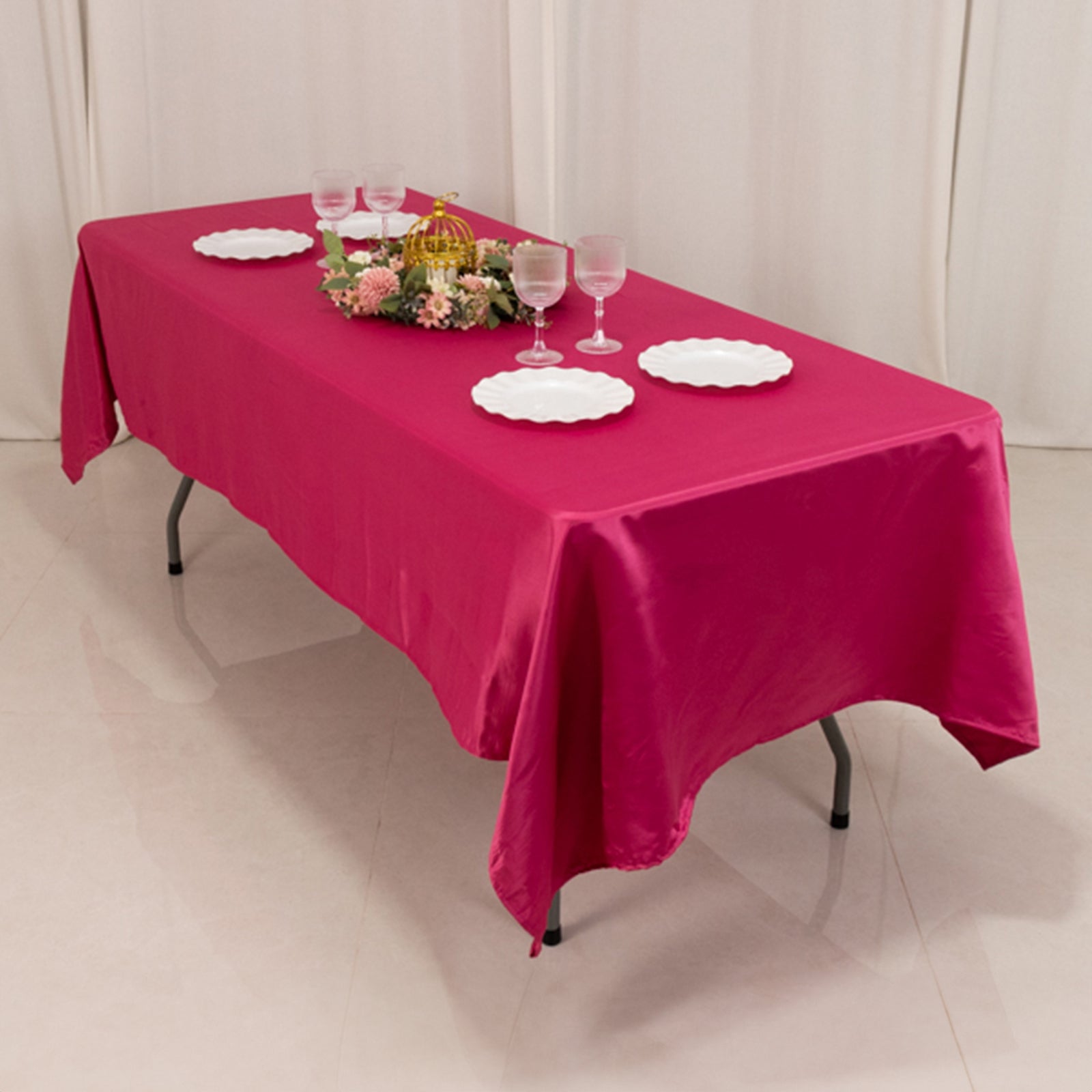 Lamour Satin 60x102 Rectangle Tablecloth Fuchsia - Durable & Silky Soft Feel Table Cover