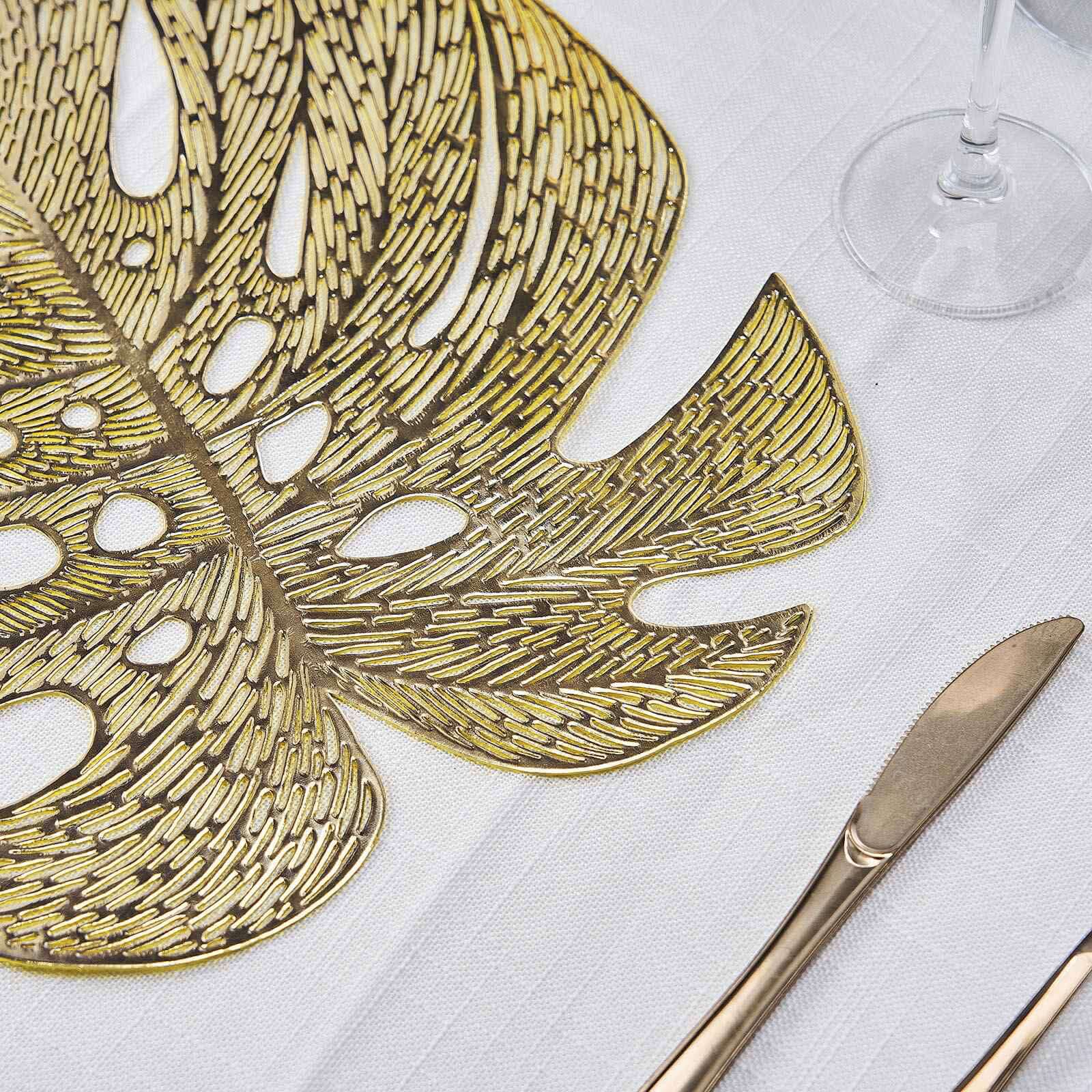 6-Pack Dining Table Mats Monstera Leaf Design Gold - Vinyl Non-Slip Surface for Tropical Themes 18