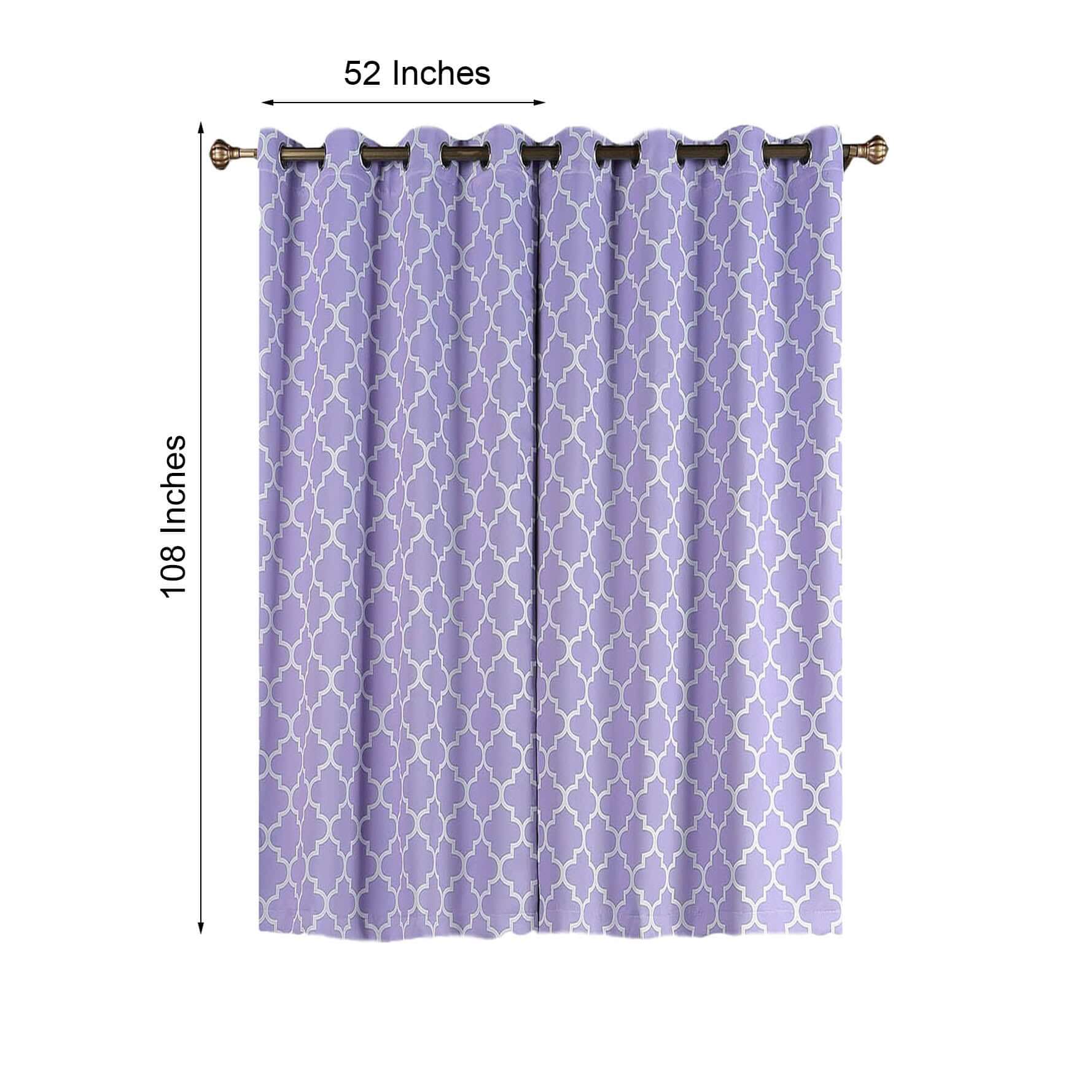 2 Pack White Lavender Lilac Lattice Print Thermal Blackout Curtains With Chrome Grommet Window Treatment Panels - 52x108 Clearance SALE