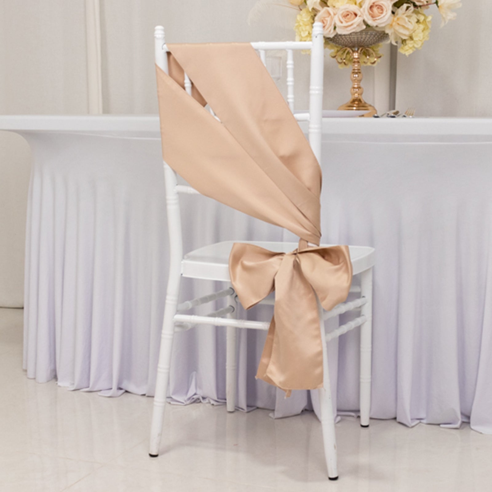 5 Pack Lamour Satin 6x106 Chair Sashes Nude - Stylish Reusable Decorative Bows