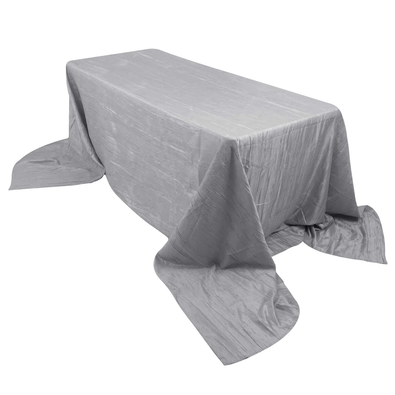 Taffeta 90x156 Rectangle Tablecloth Silver - Accordion Crinkle Seamless Table Cover