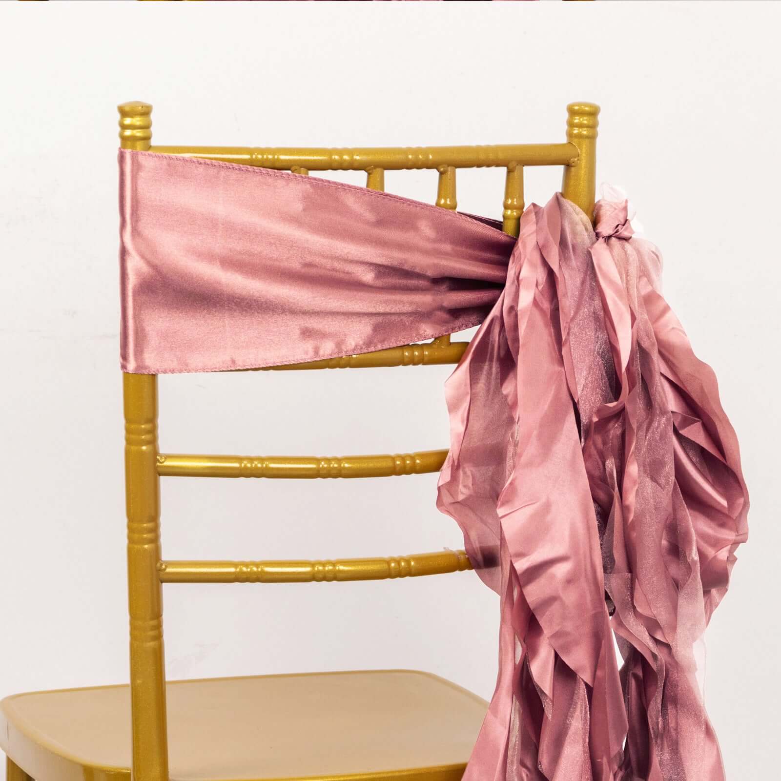 5 Pack Chiffon Satin Chair Sashes Cinnamon Rose - Easy to Install Ruffled Curly Willow