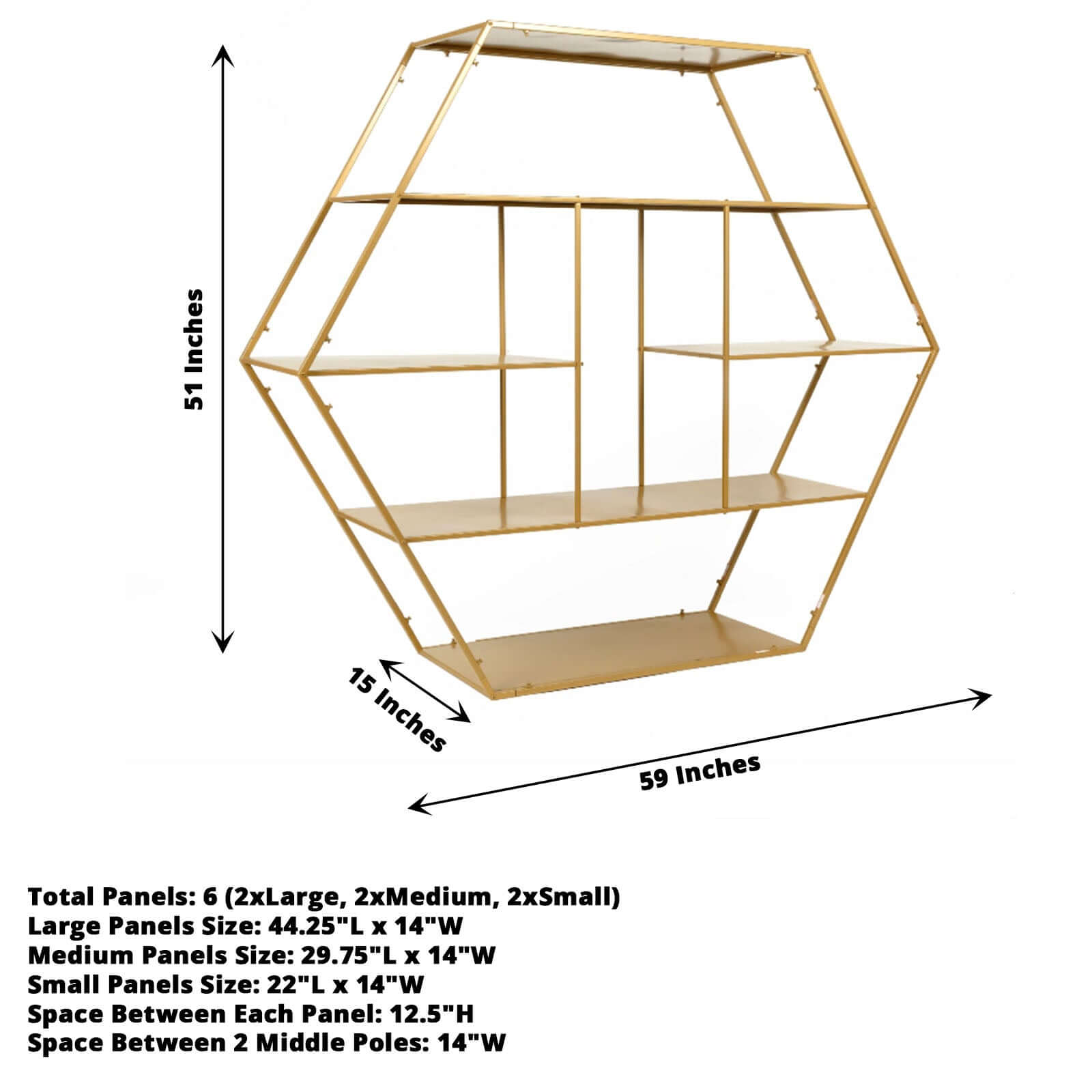 Metal Hexagonal Cake Dessert Display Stand Gold - Large Multi Functional Modern Bookcase Party Backdrop for Balloons Floral Installations & Event Decor 4ft