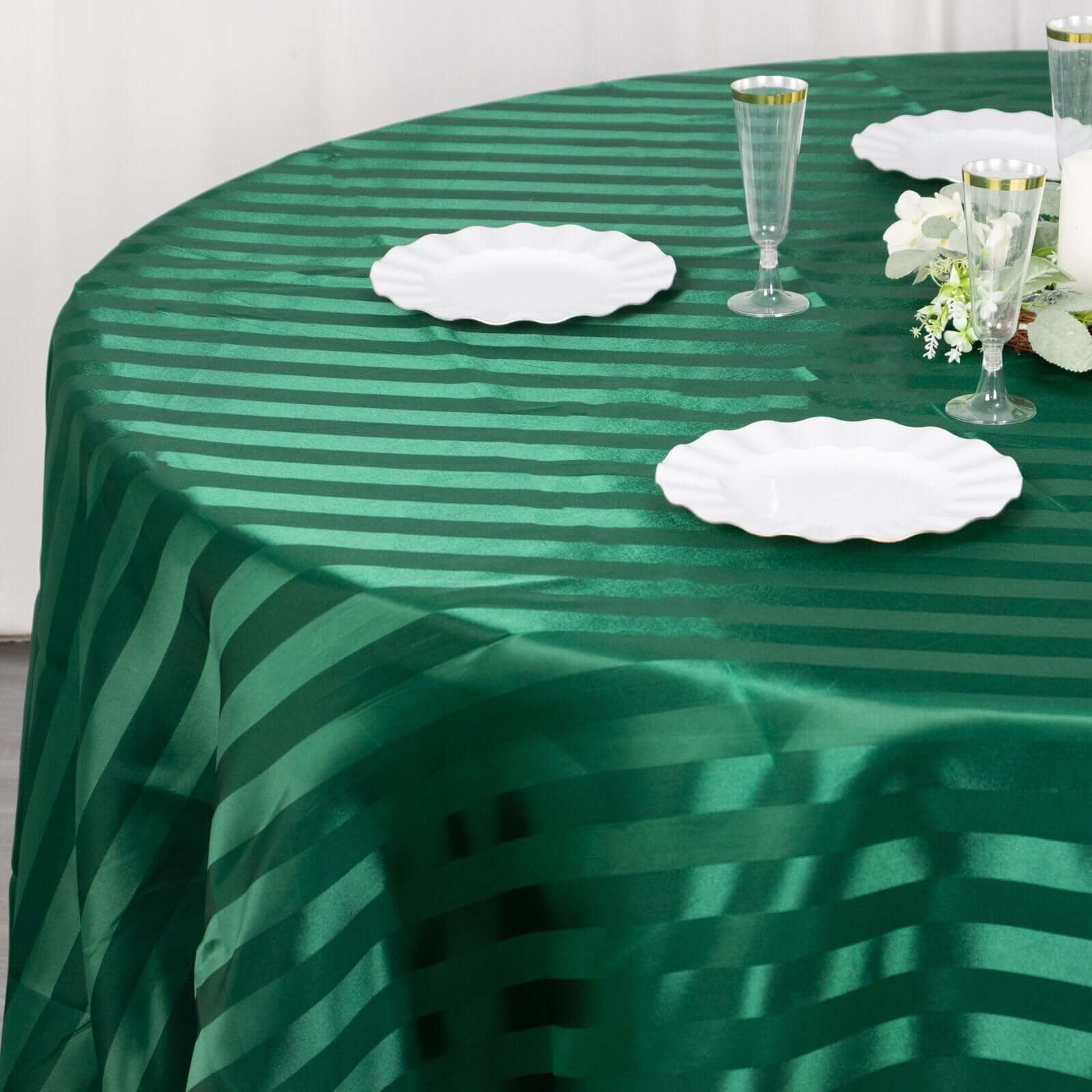 Satin Striped 120 Round Tablecloth Hunter Emerald Green Satin Stripe - Silky Smooth Seamless Table Cover