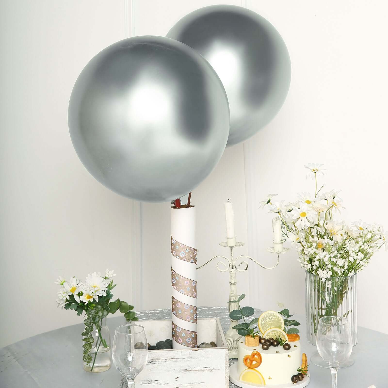 5 Pack 18 Metallic Chrome Silver Latex Helium Air Party Balloons