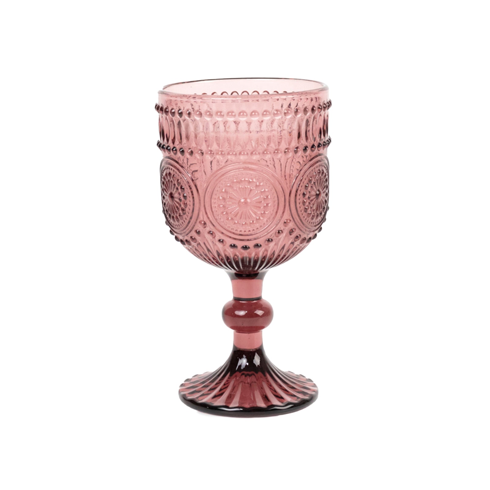 6-Pack Wine Glasses Dusty Rose Vintage Embossed Design with Textured Floral Pattern - Short Stemmed Glasses for Drinks & Cocktails 12oz