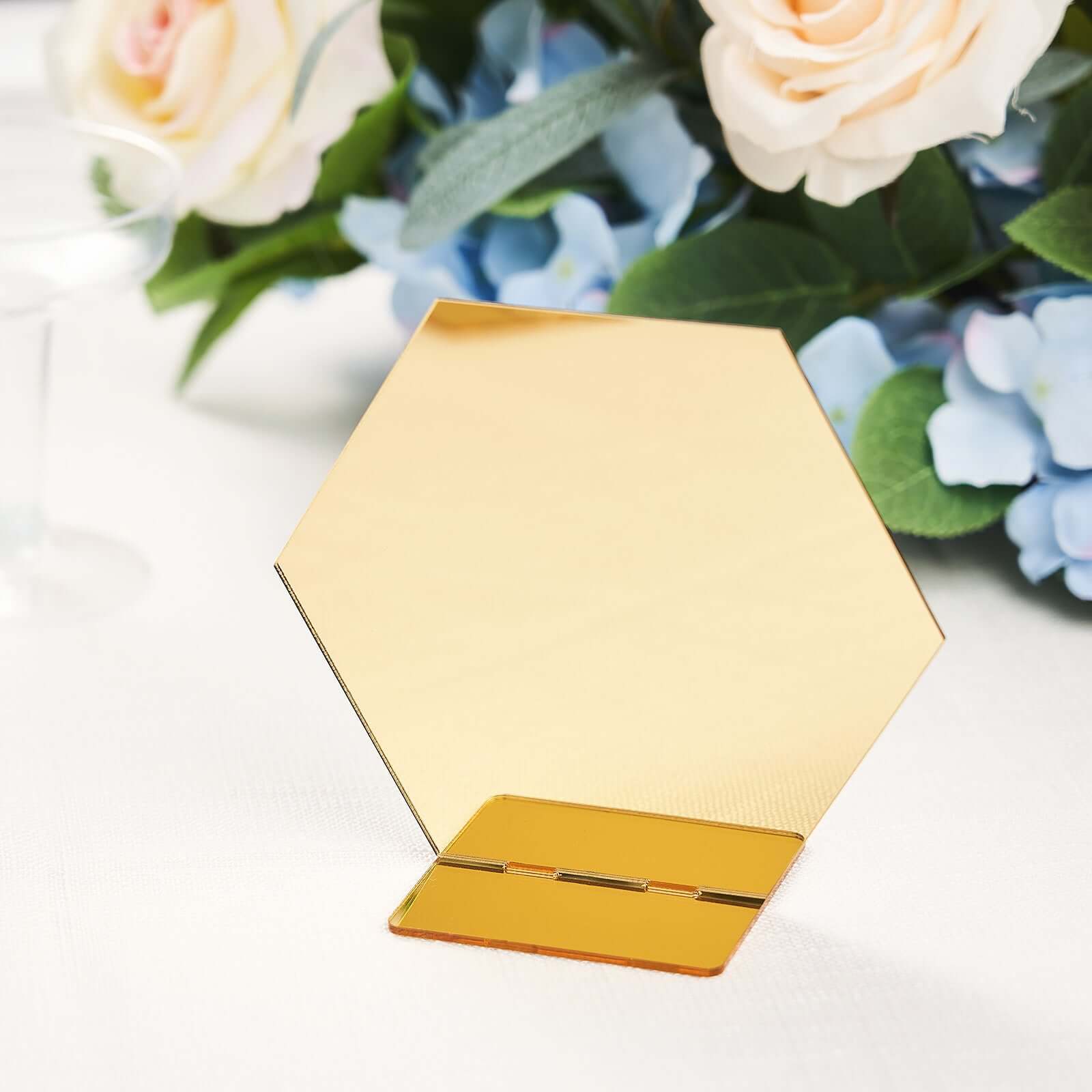 5-Pack Acrylic Table Sign Holders Hexagon Design Gold - Ideal for Modern Event Centerpieces 5