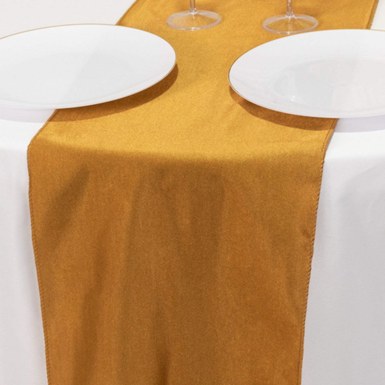 Premium Scuba Polyester 12x108 Table Runner Shimmer Gold - Wrinkle-Free Table Linen for Events and Banquets