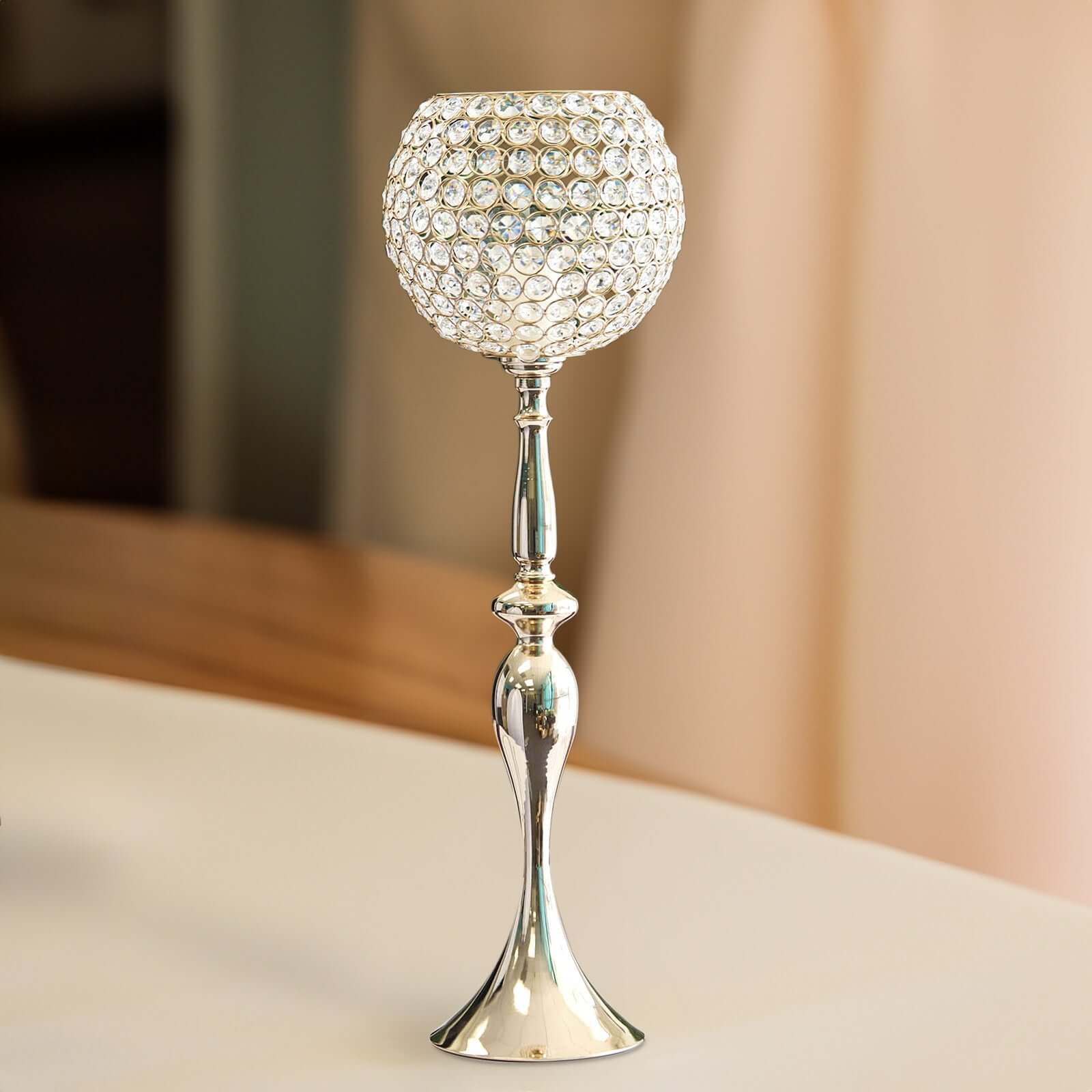 Acrylic Crystal Beaded Goblet Candle Holder Gold - Exquisite Flower Ball Centerpiece Stand for High-End Event Styling 30