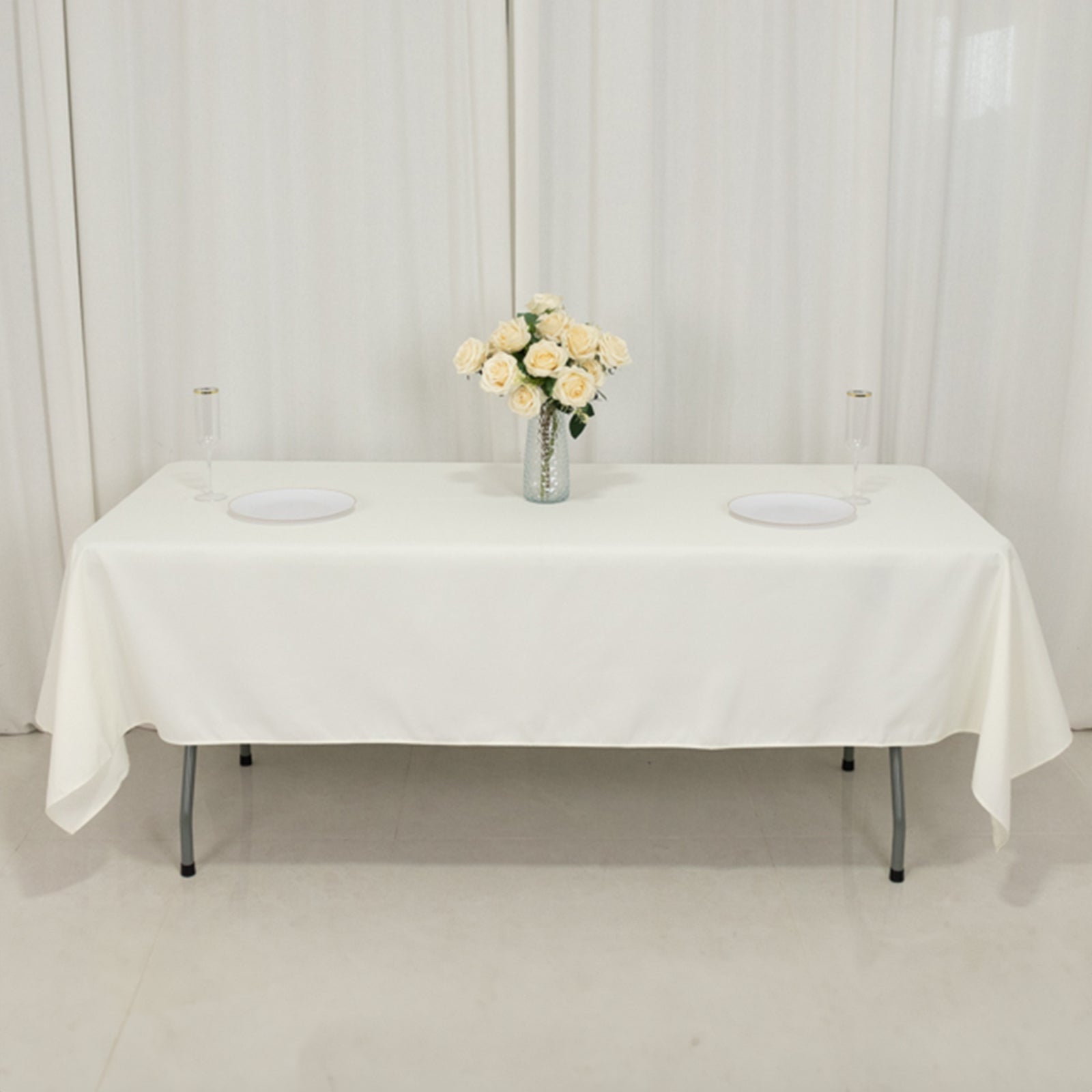 Fire Retardant Premium Polyester 60x102 Rectangular Tablecloth Ivory - High-Performance Table Cover