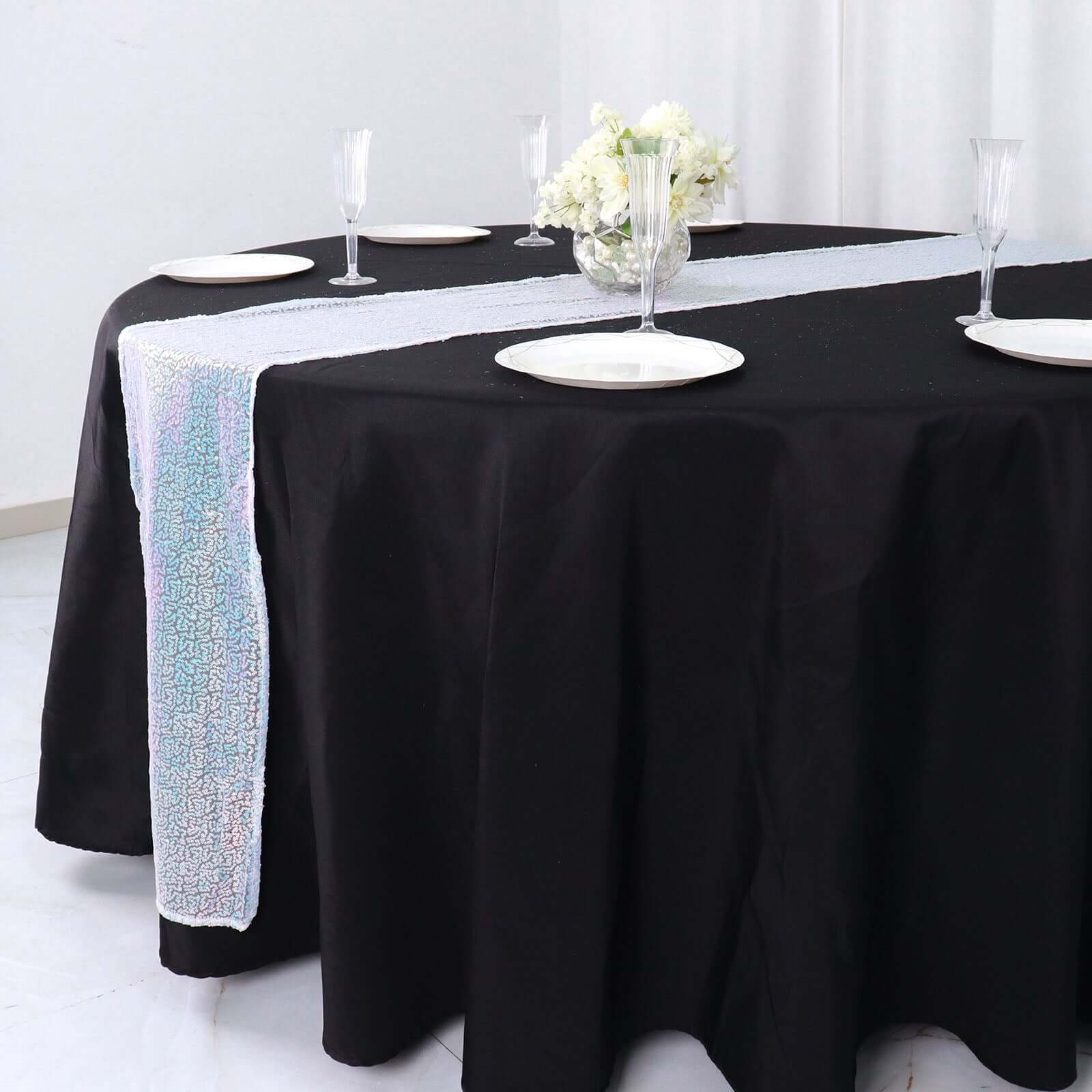 Sequin 12x108 Table Runner Iridescent Blue - Glittering Design