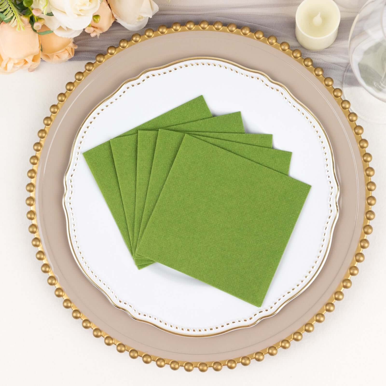 20-Pack Paper Linen-Like Cocktail Napkins Olive Green - Disposable 5x5 Airlaid Soft Napkins