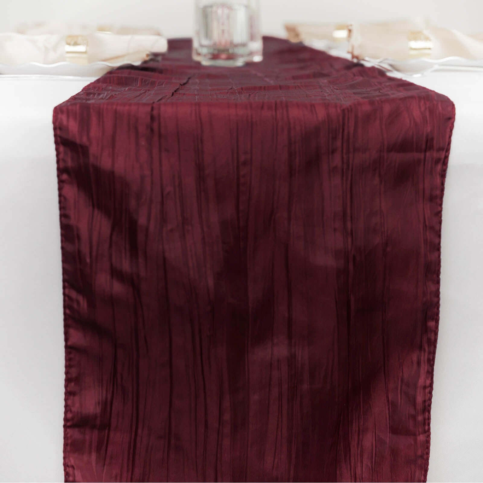 Taffeta 12x108 Table Runner Burgundy - Accordion Crinkle Design