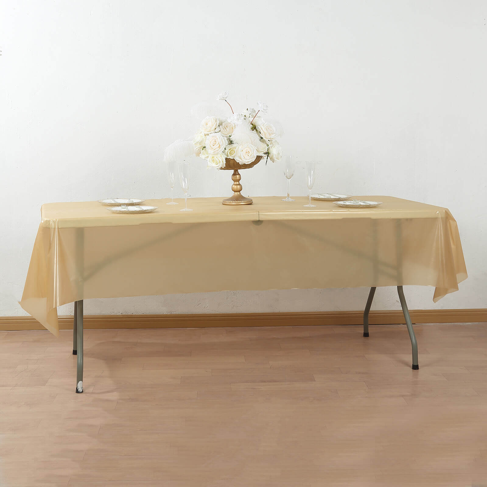 Plastic Table Cover Roll Gold with Slide Cutter - Customizable Disposable Tablecloth Roll 54x300ft