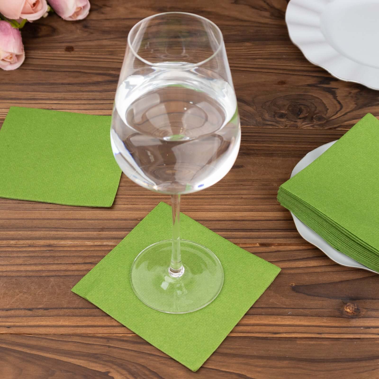 20-Pack Paper Linen-Like Cocktail Napkins Olive Green - Disposable 5x5 Airlaid Soft Napkins