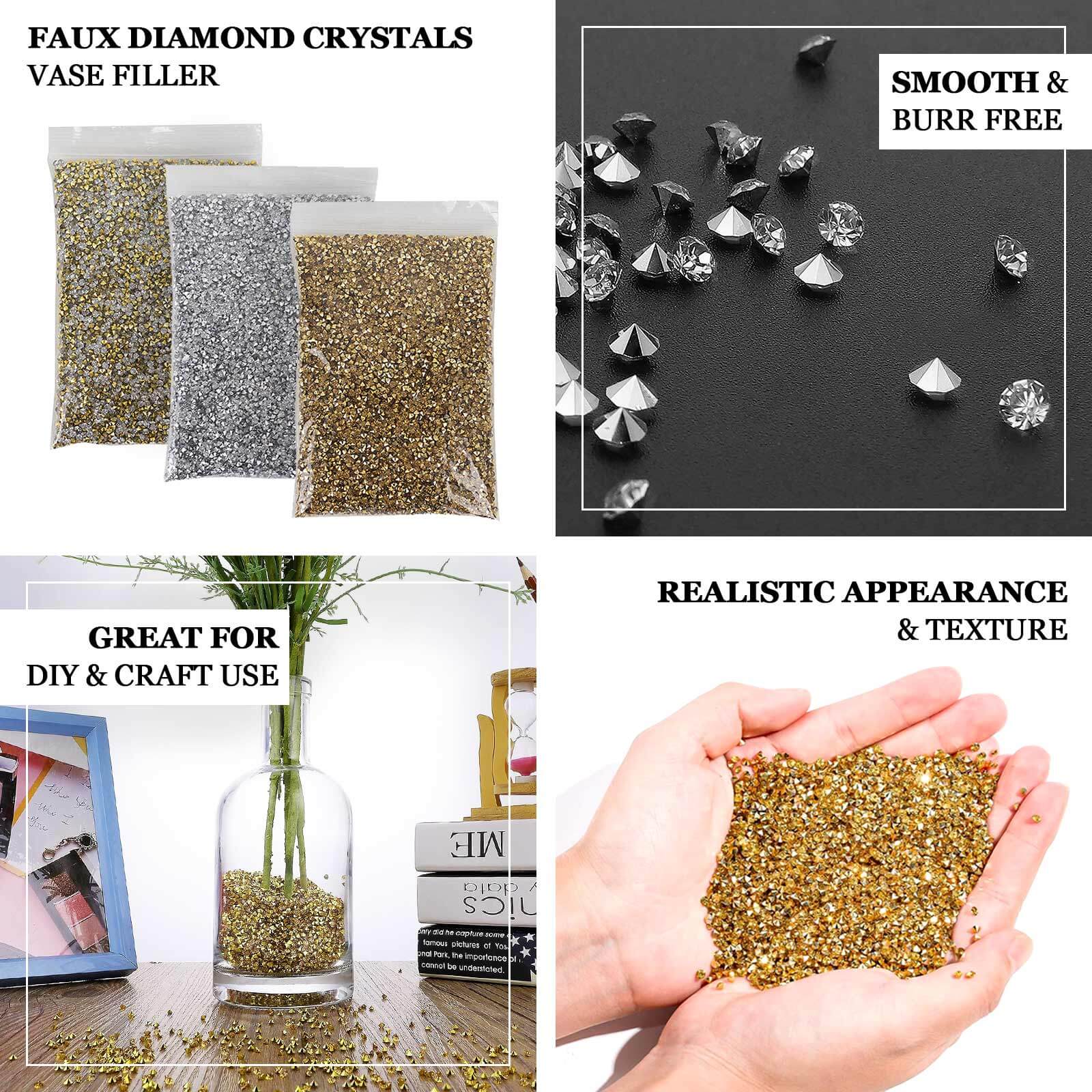 14400 Pcs Faux Diamond Rhinestone Vase Fillers Gold, Wedding Table Scatter Gems Sparkling Decorative Design 3mm