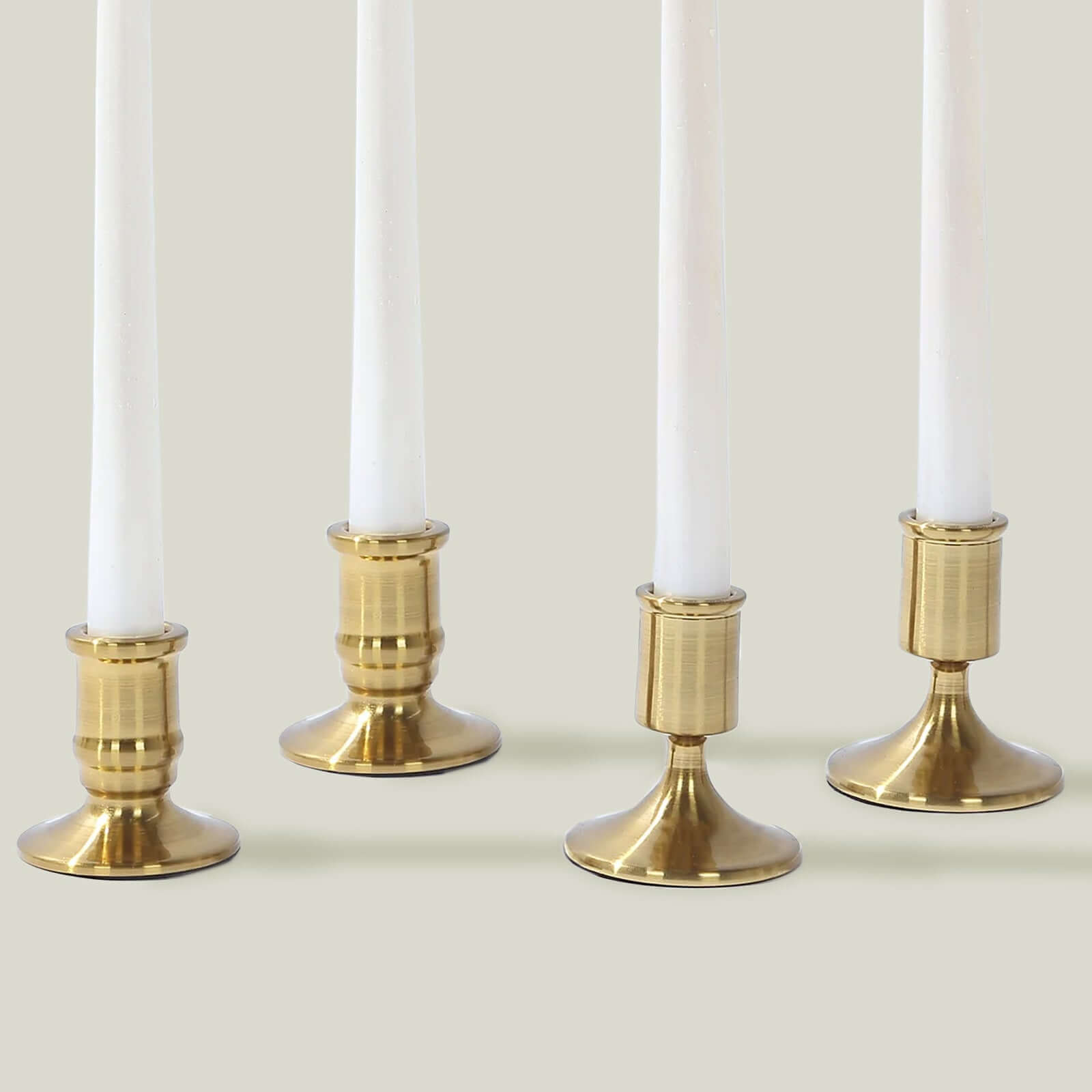 Set of 4 Metal Taper Candle Holders Vintage Gold with Sturdy Round Base - Traditional Pillar Candlestick Holders 2.5, 3