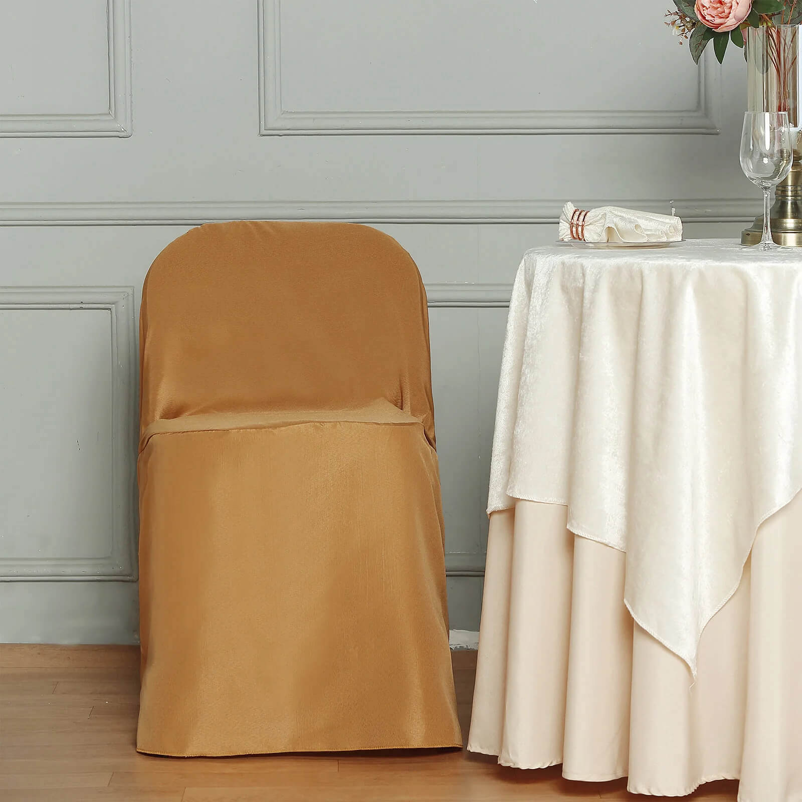 10 Pack Polyester Chair Cover for Banquet Chairs Gold - Stain-Resistant Reusable Slip-On Slipcover