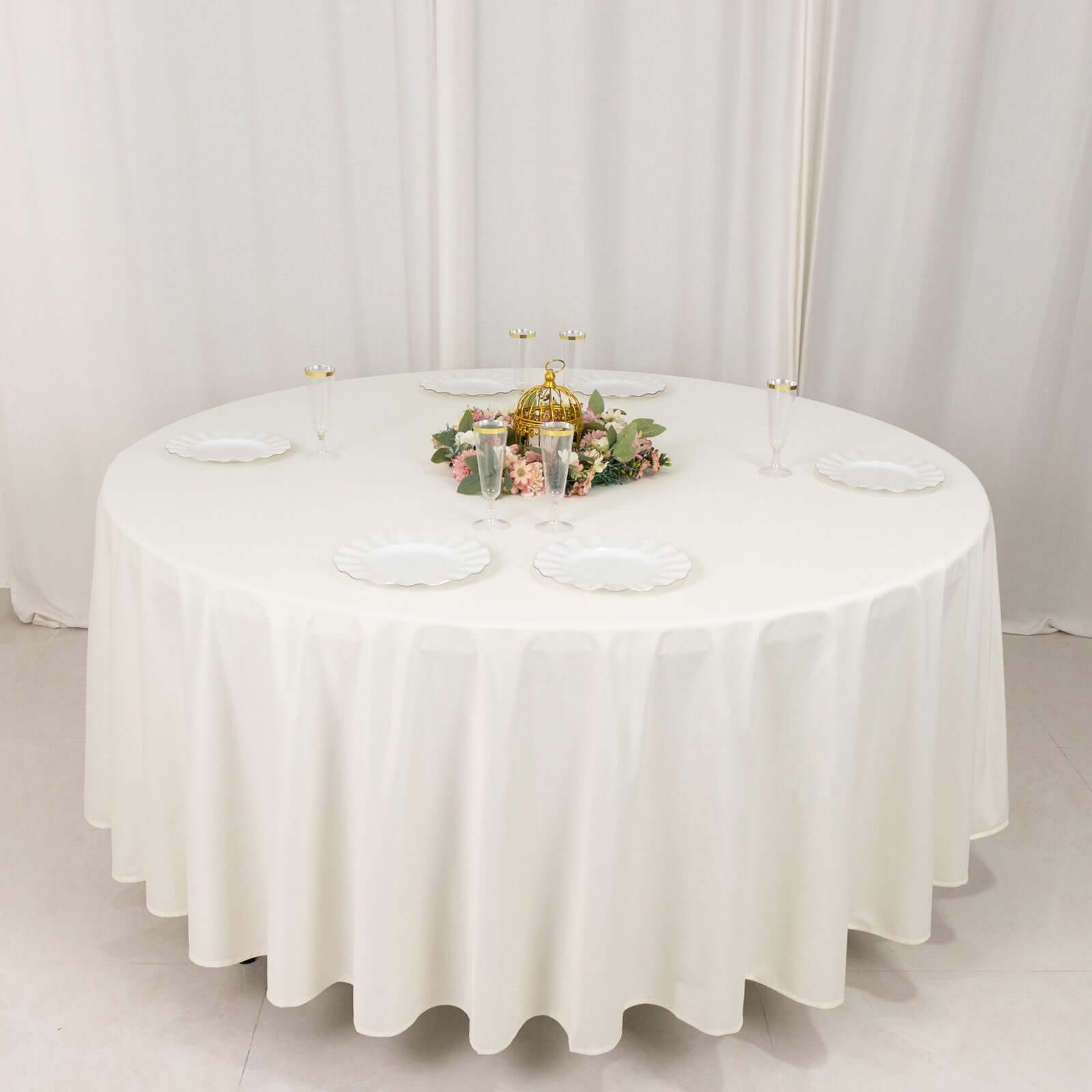 Premium Scuba Round 108 Tablecloth Ivory - Wrinkle Free & Stain Resistant Table Cover