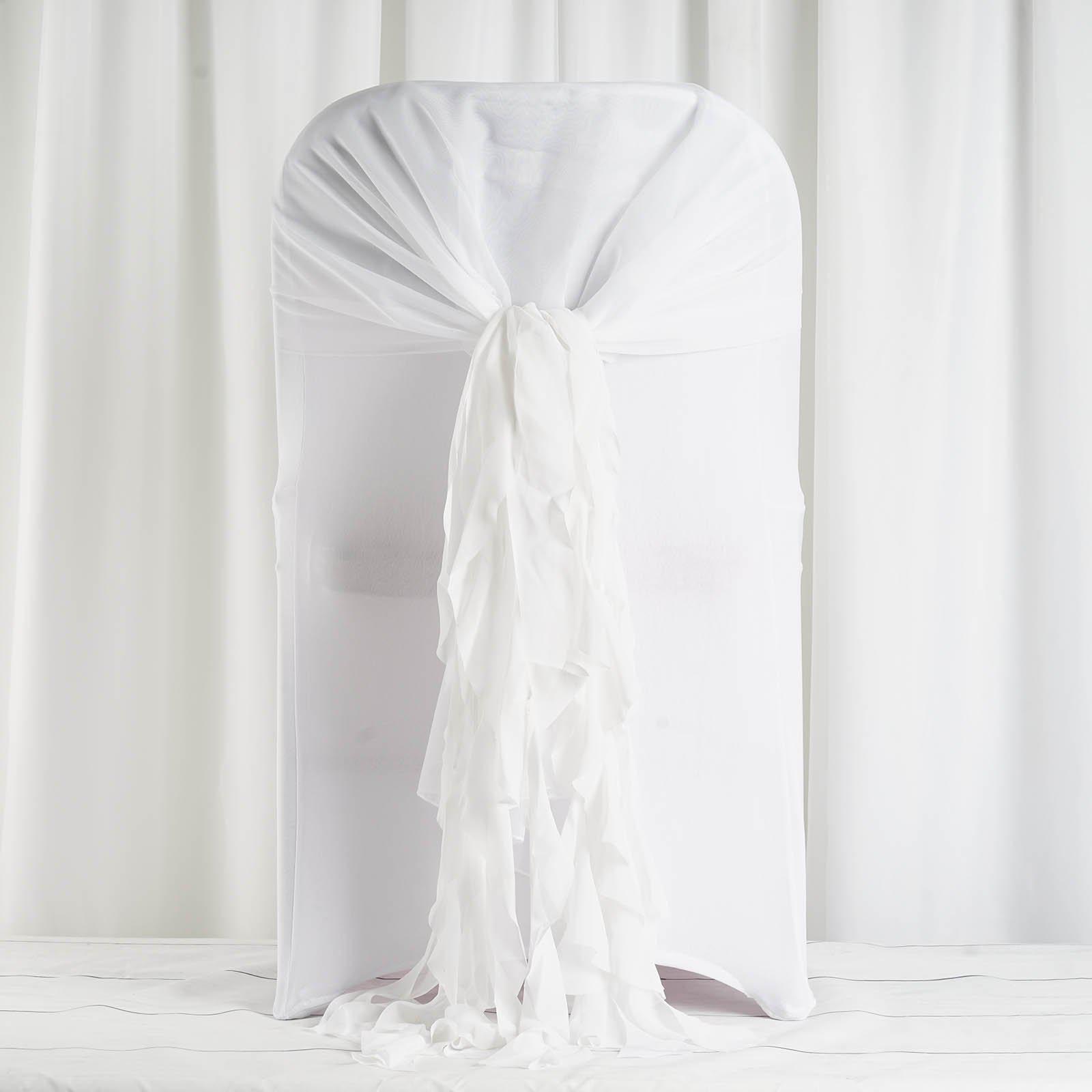 1 Set Chiffon Hoods Chair Sashes with Willow Ruffles Design White - Stylish Decor for Weddings & Gatherings