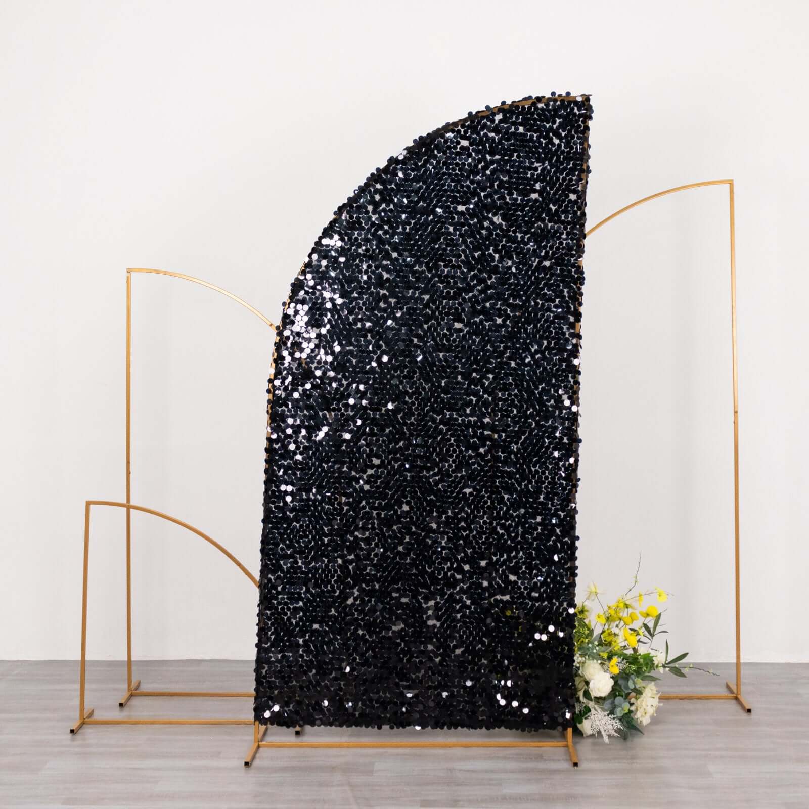 7ft Black Double Sided Big Payette Sequin Chiara Wedding Arch Cover For Half Moon Backdrop Stand