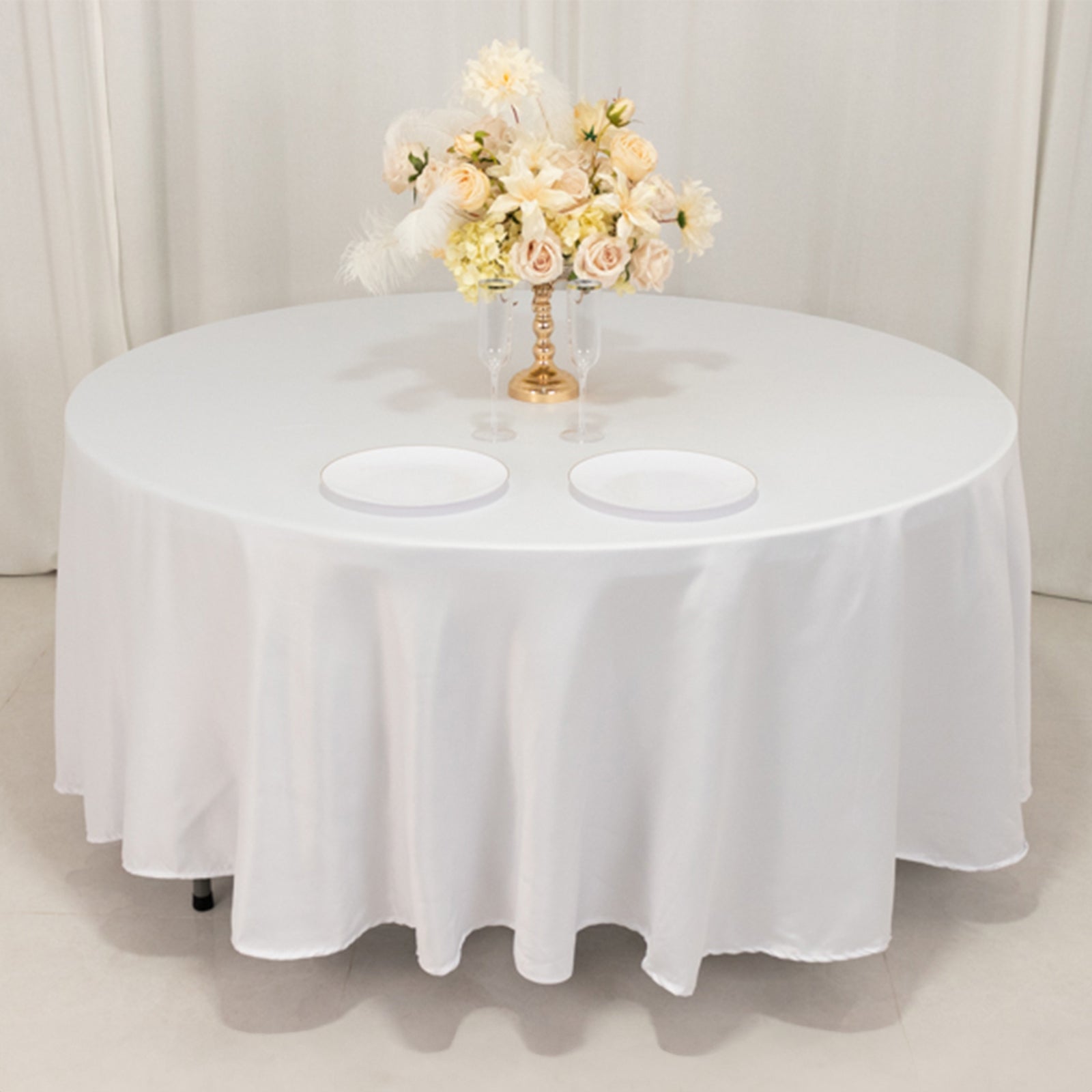 Lamour Satin 108 Round Tablecloth White - Durable & Silk-Like Table Cover for Classy Weddings & Events