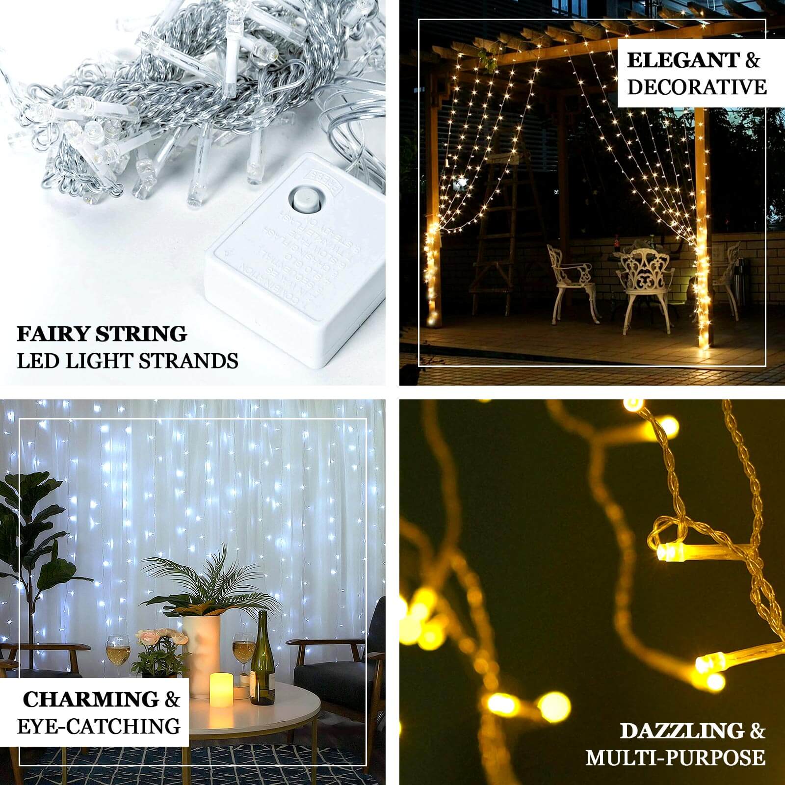 5ftx8ft Warm White 192 LED Icicle Curtain Fairy String Lights with 8 Modes