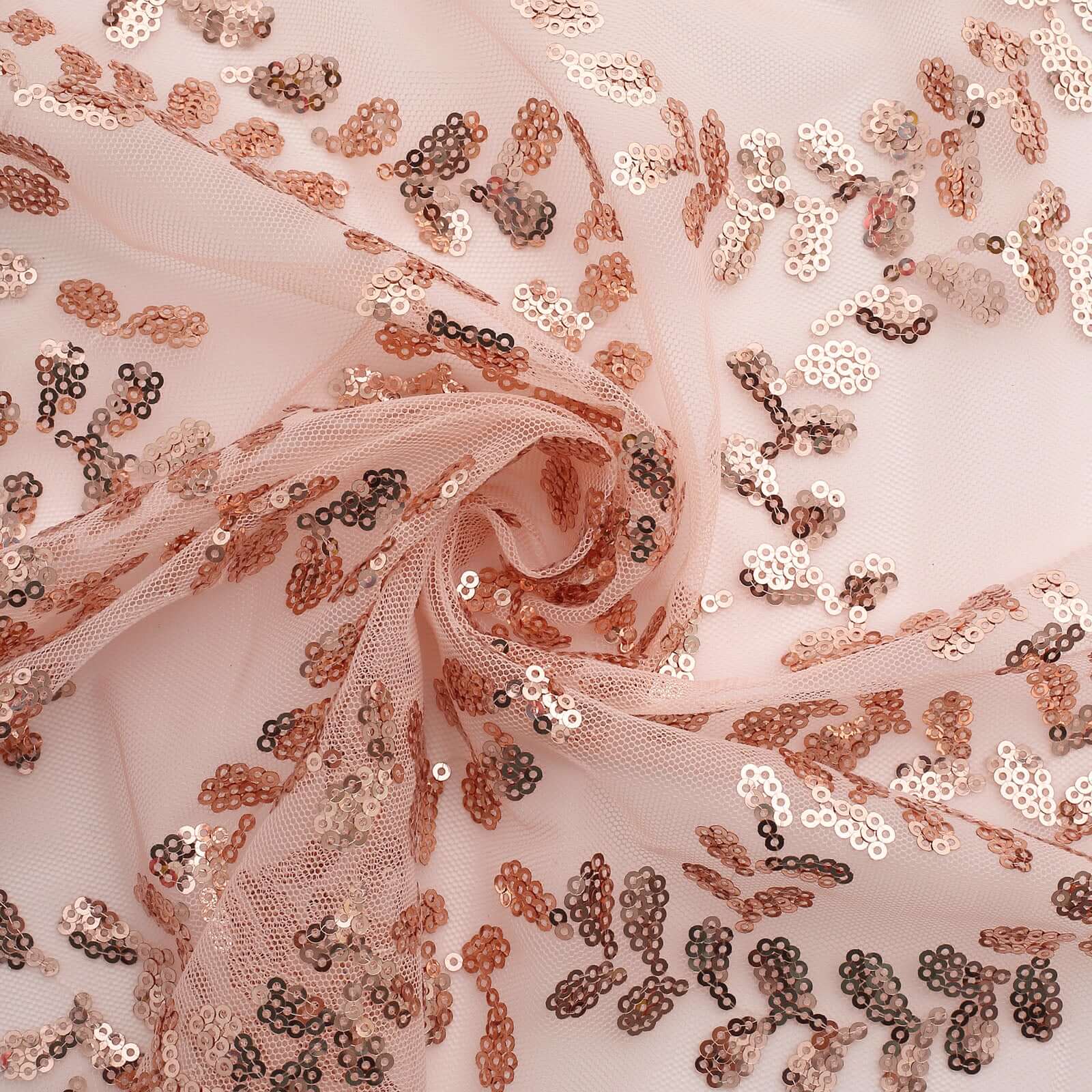 Sequin Tulle 20x20 Napkin Rose Gold - Embroidered Leaf Vine Dinner Napkins