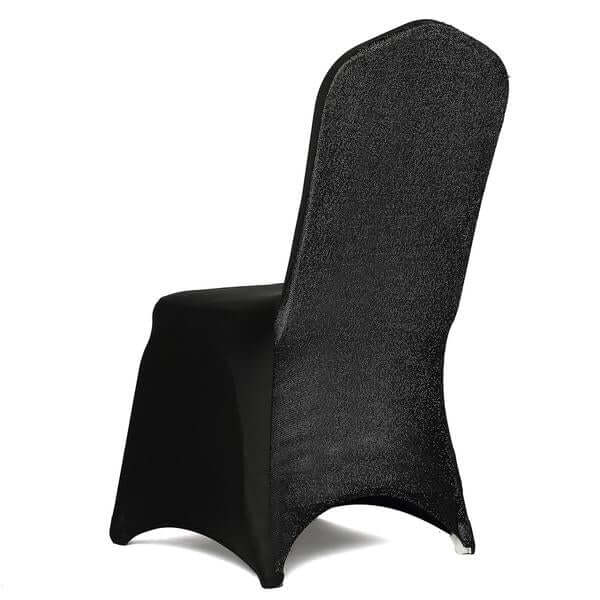 Spandex Chair Cover with Metallic Shimmer Tinsel Back for Banquet Chairs Black - Luxe Fitted Slipcover for Weddings & Parties