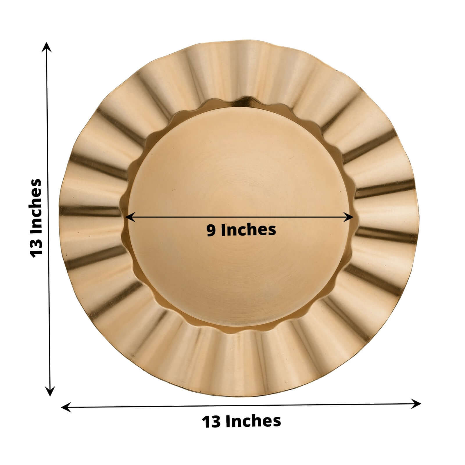 6-Pack Acrylic Plastic Round Charger Plates 13 in Gold with Wavy Scalloped Rim, Decorative Dinner Party Charger Tableware