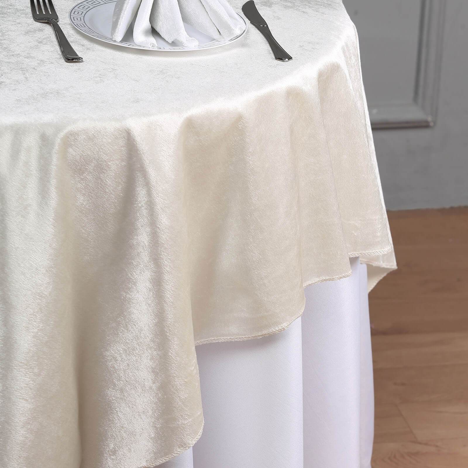 Premium Velvet 54x54 Square Tablecloth Ivory - Exquisite Soft Textured Feel Reusable Table Cover