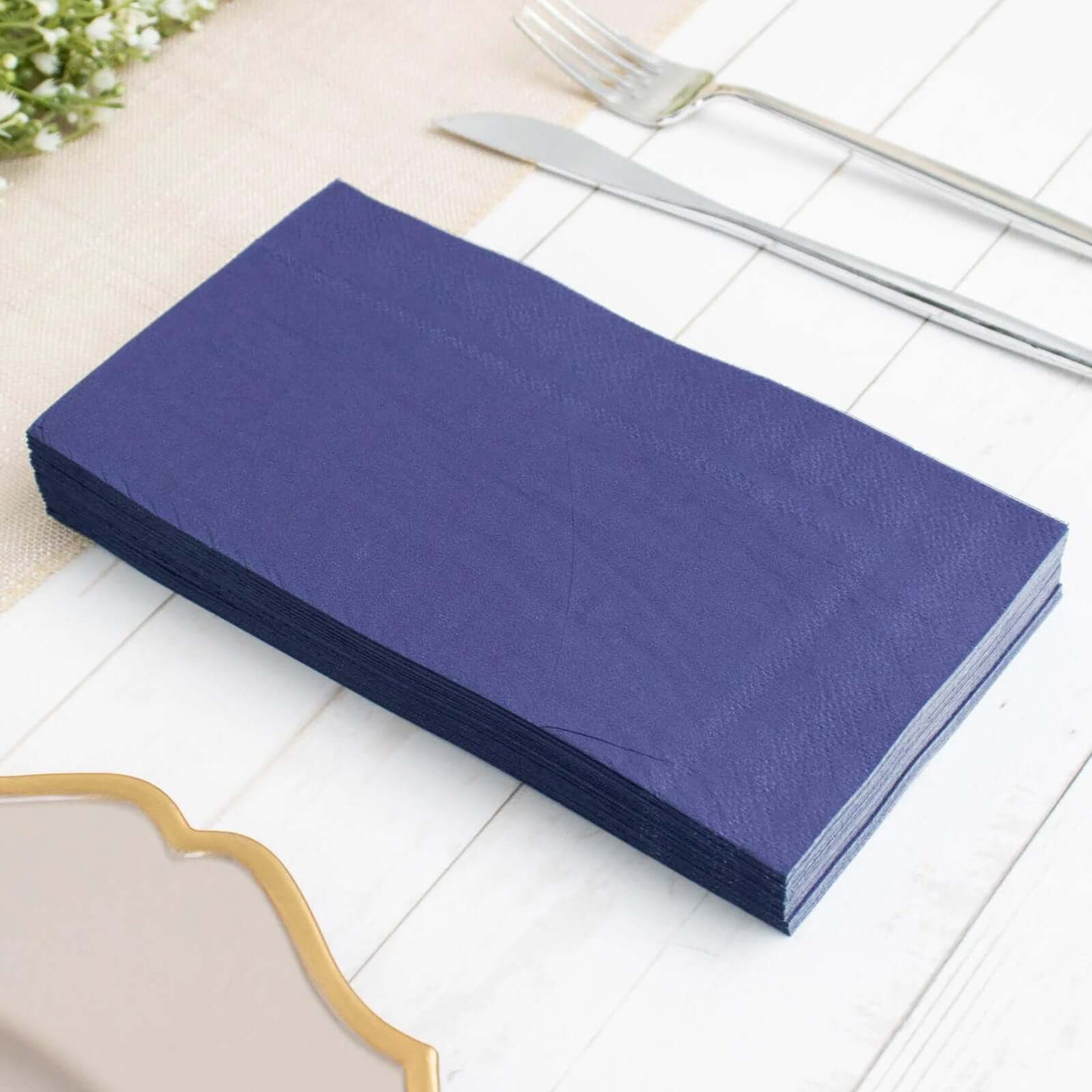 50-Pack Paper Napkins Soft Navy Blue - Disposable 2-Ply Cocktail and Beverage Napkins for Weddings