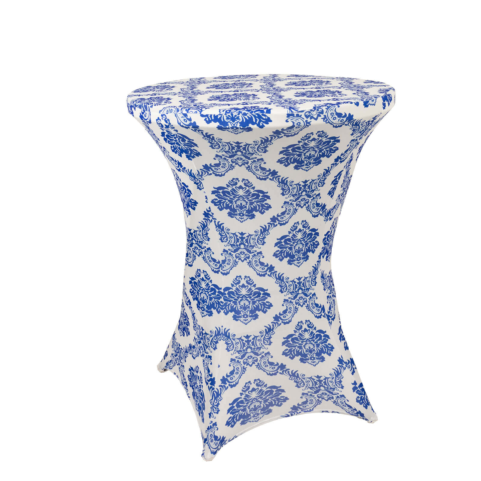 Spandex 24-32 Round Cocktail Table Cover Royal Blue Damask Highboy Tables - Easy to Maintain Stretch Fitted Tablecloth