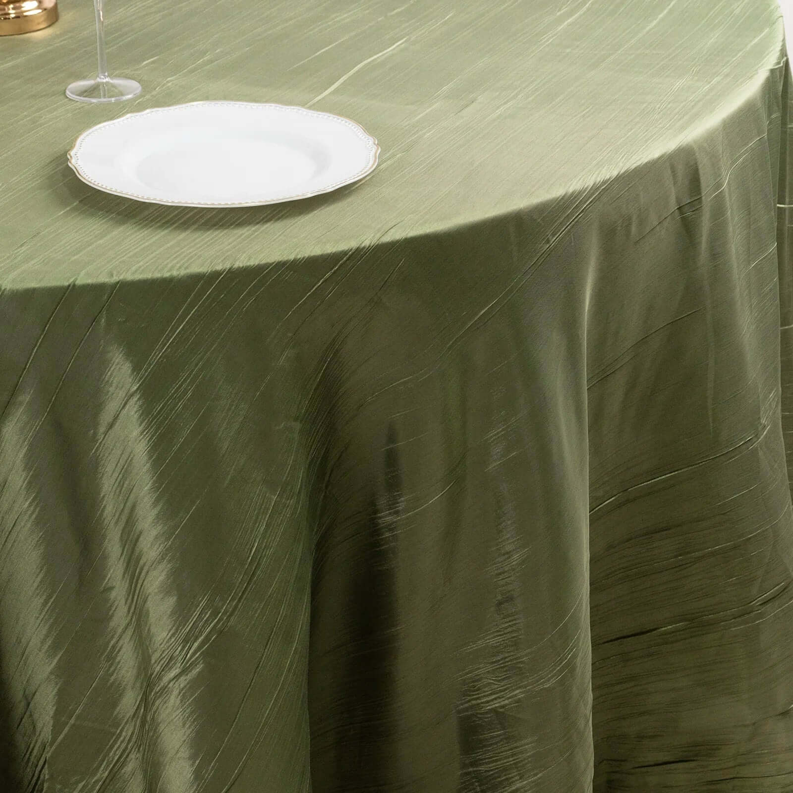 Taffeta 120 Round Tablecloth Dusty Sage Green - Seamless Accordion Crinkle Table Cover