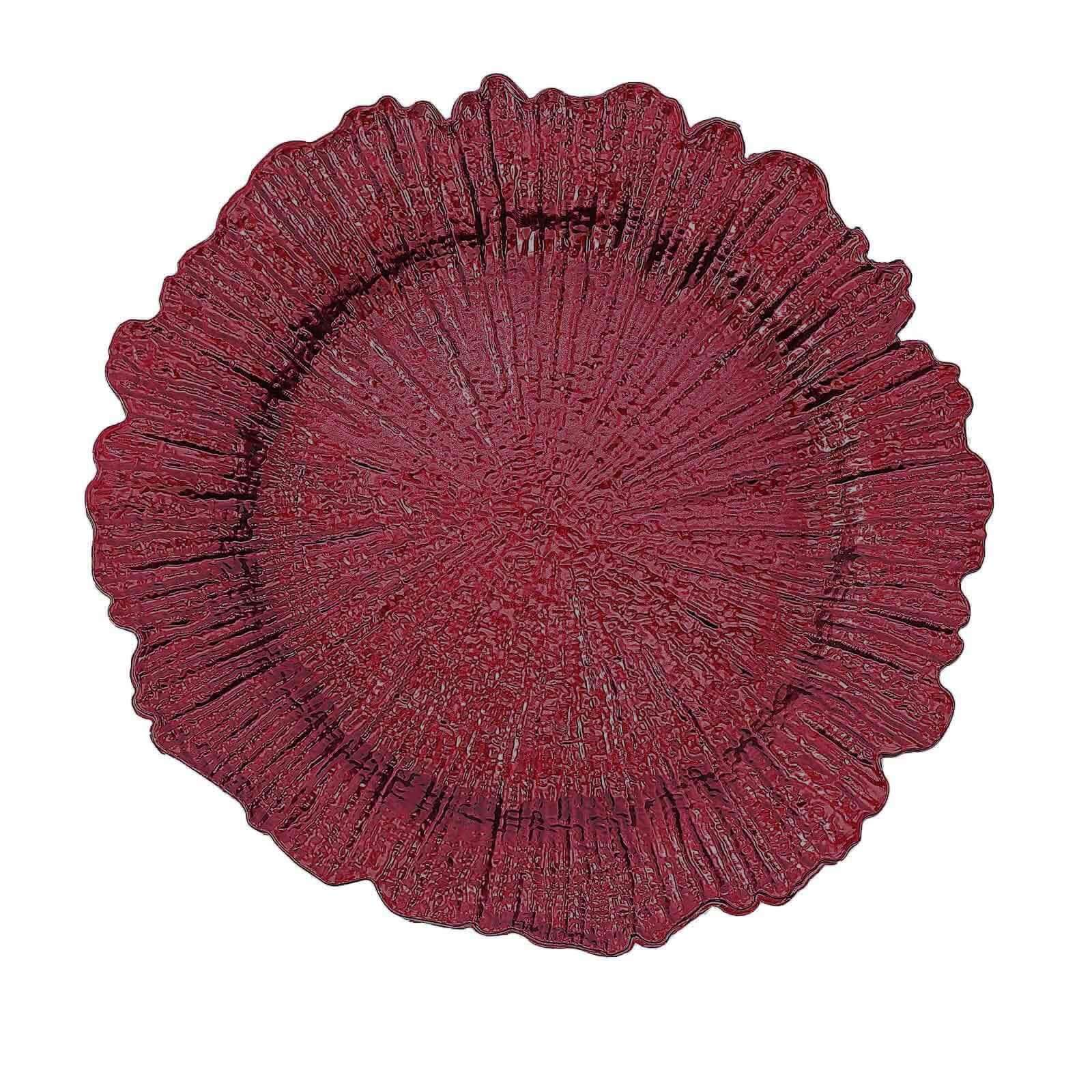 6-Pack Acrylic Plastic Round Charger Plates 13 in Burgundy with Reef Design, Dinner Charger Tableware