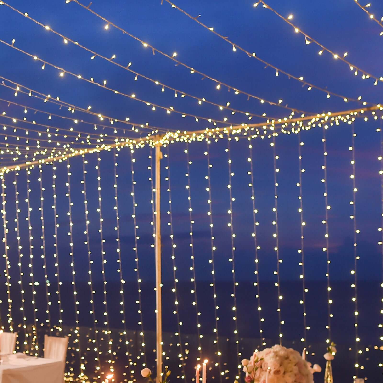 Warm White 600 LED Twinkle Fairy Lights with 8 Modes, Plug In Connectable Curtain String Lights - 10ftx20ft