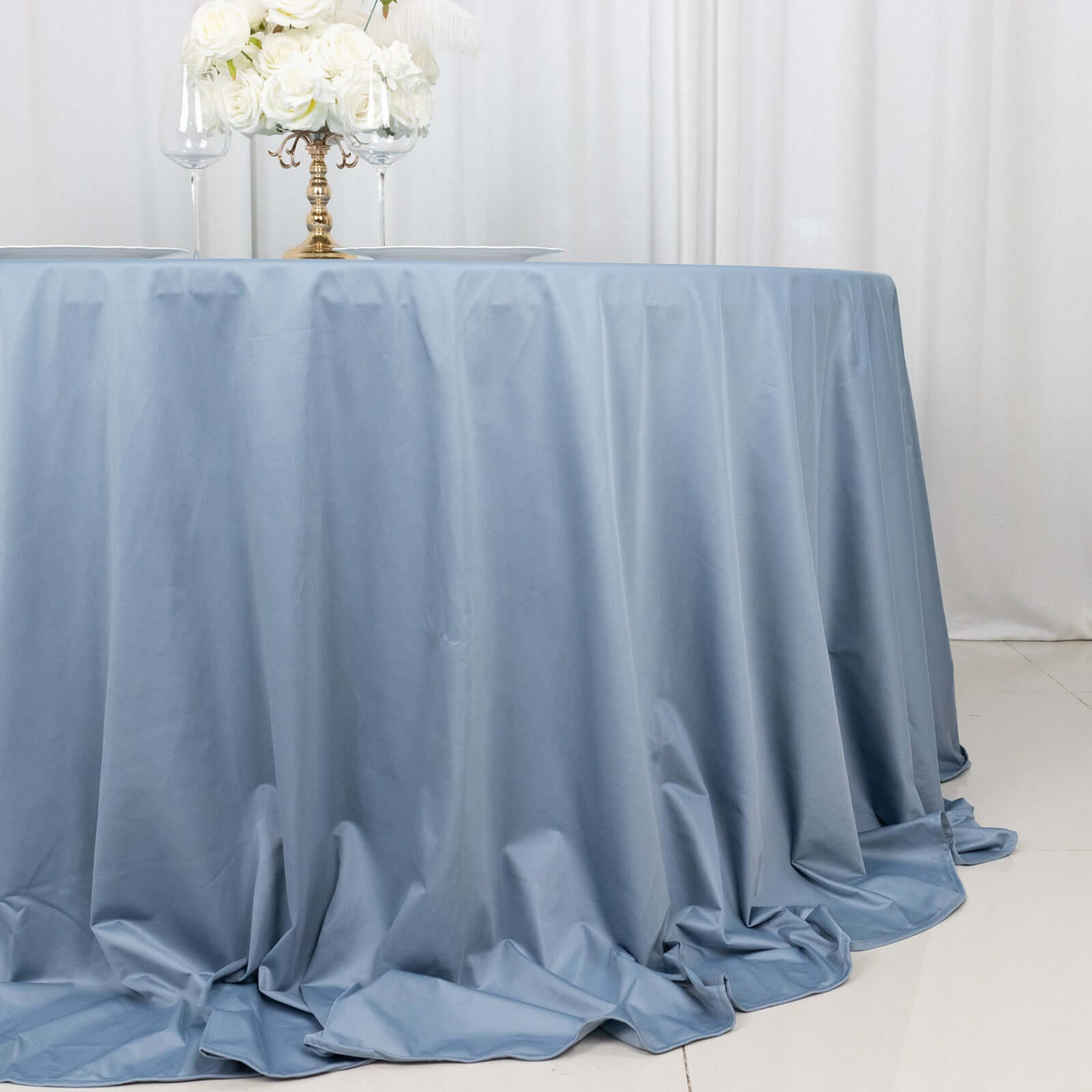 Premium Scuba Round 132 Tablecloth Dusty Blue - Wrinkle Free & Stain Resistant Seamless Table Cover