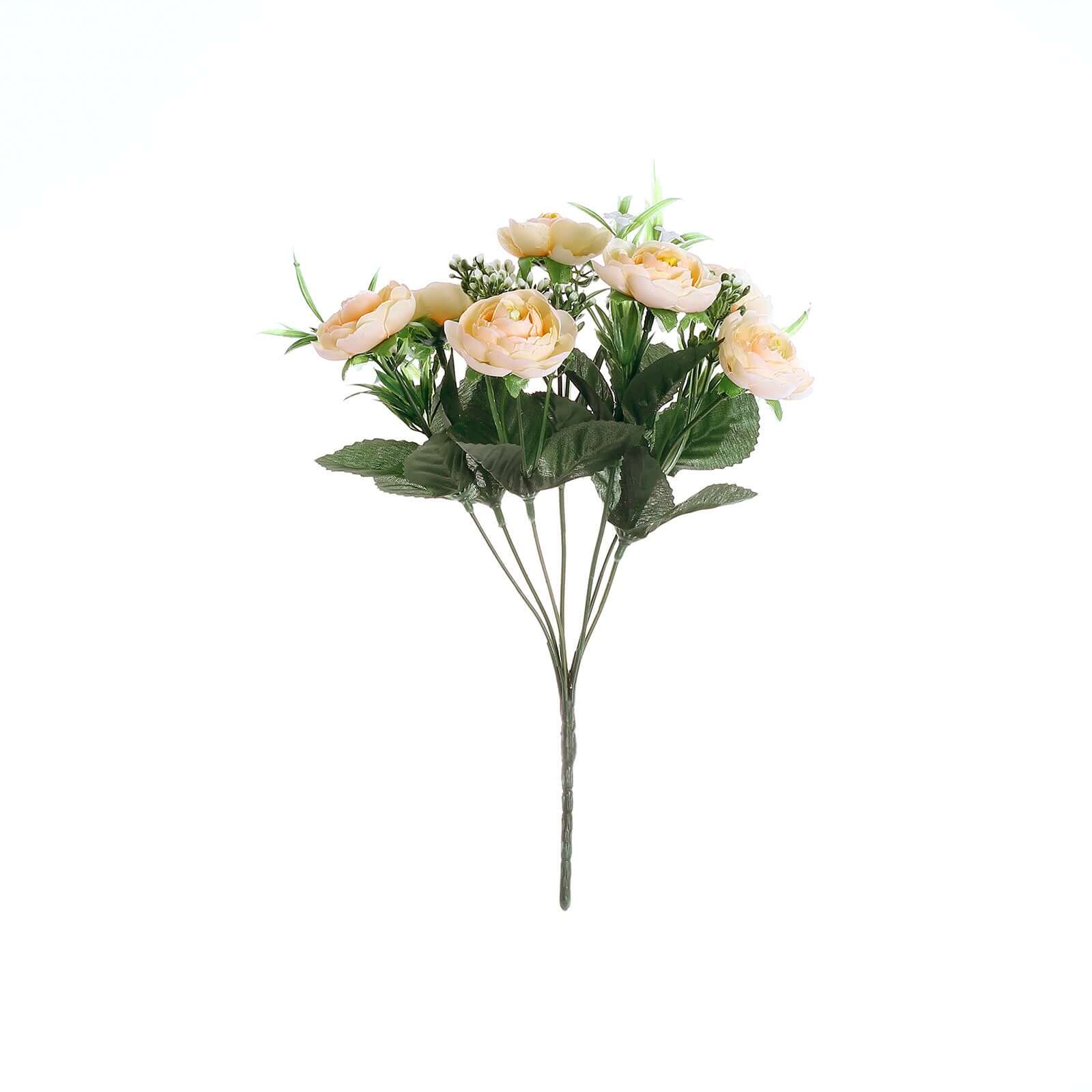 4 Bushes Cream Artificial Silk Peony Flower Bouquet Arrangement