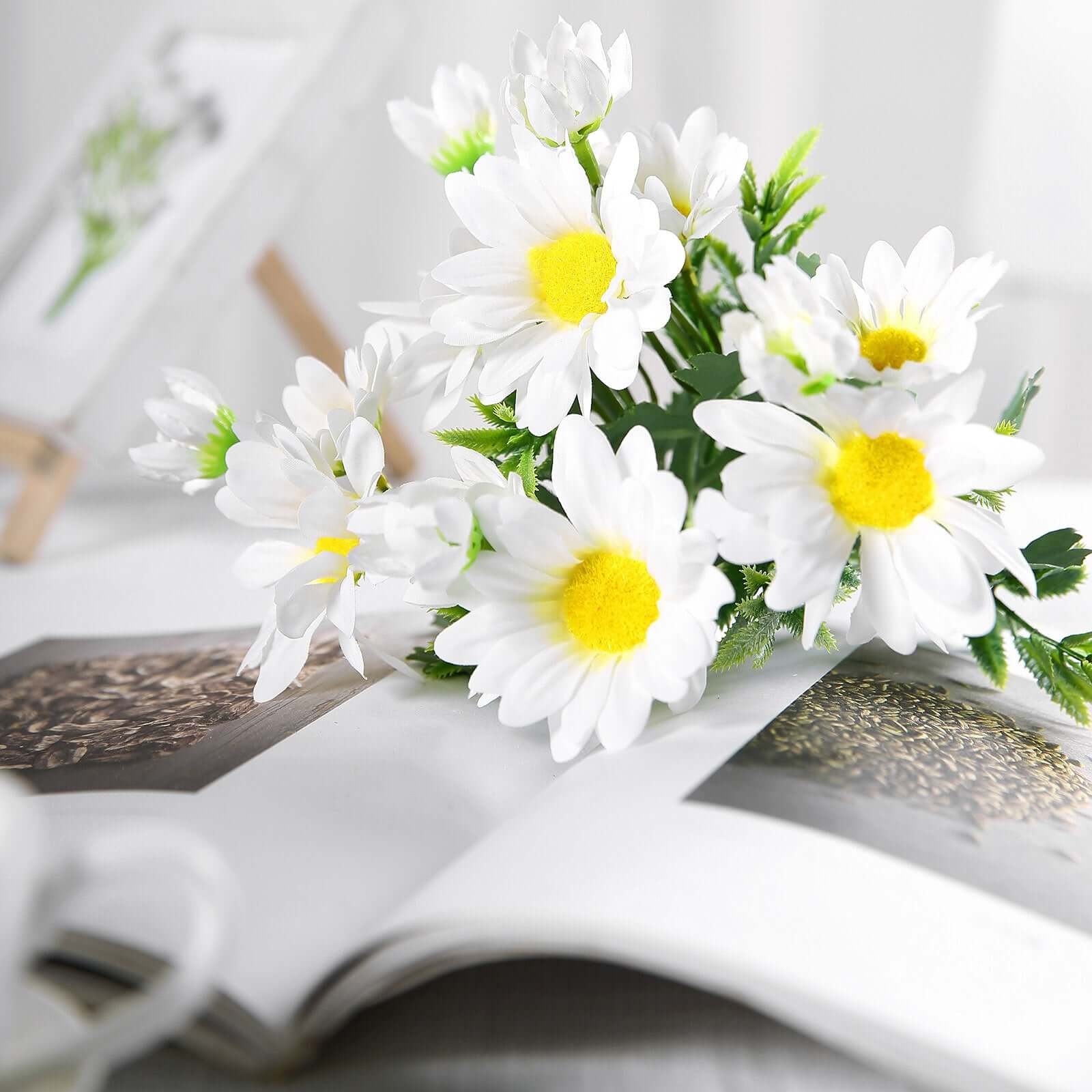 4 Bushes 11 White Artificial Silk Daisy Flower Bouquet Branches