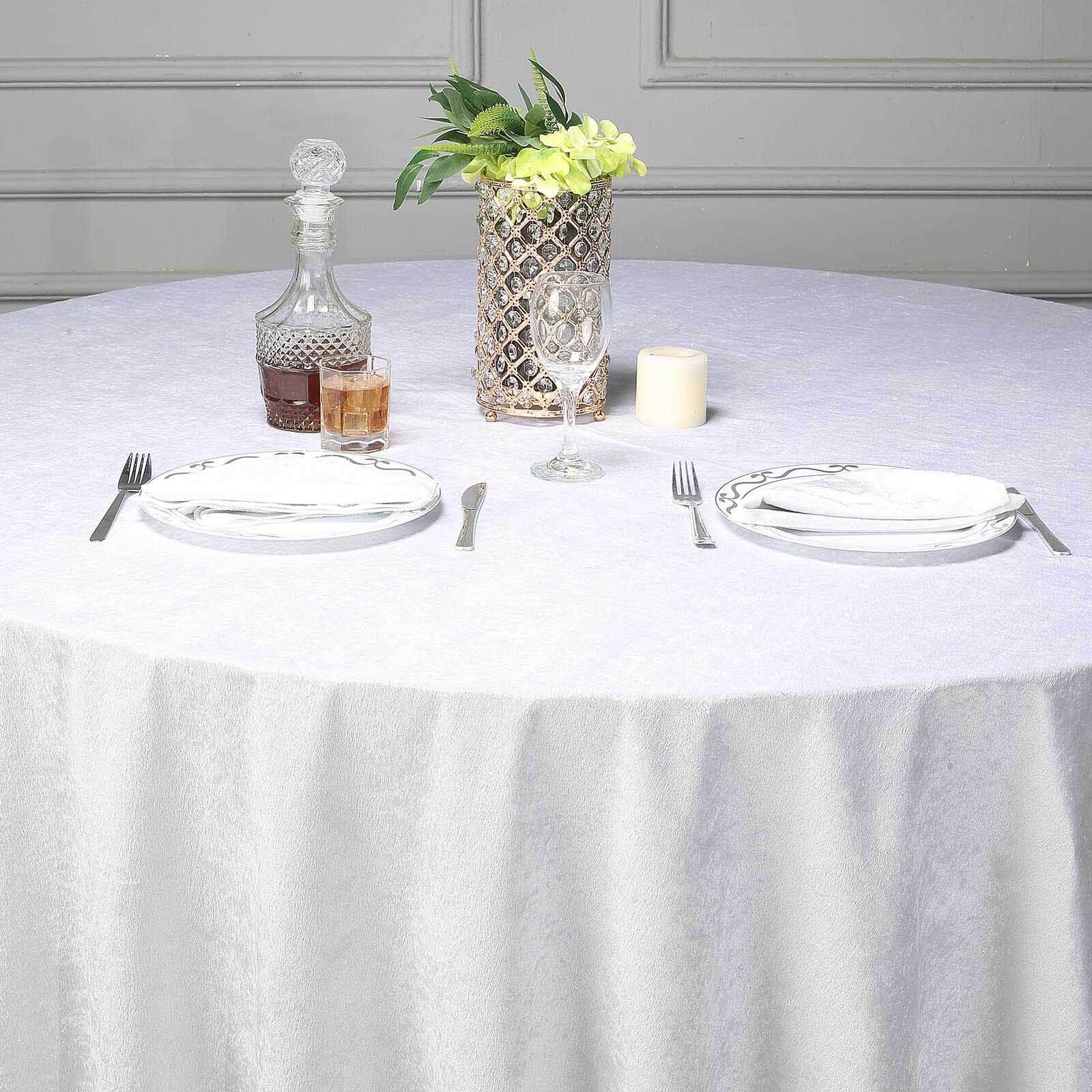 Premium Velvet 120 Round Tablecloth White - Reusable Soft & Seamless Table Cover