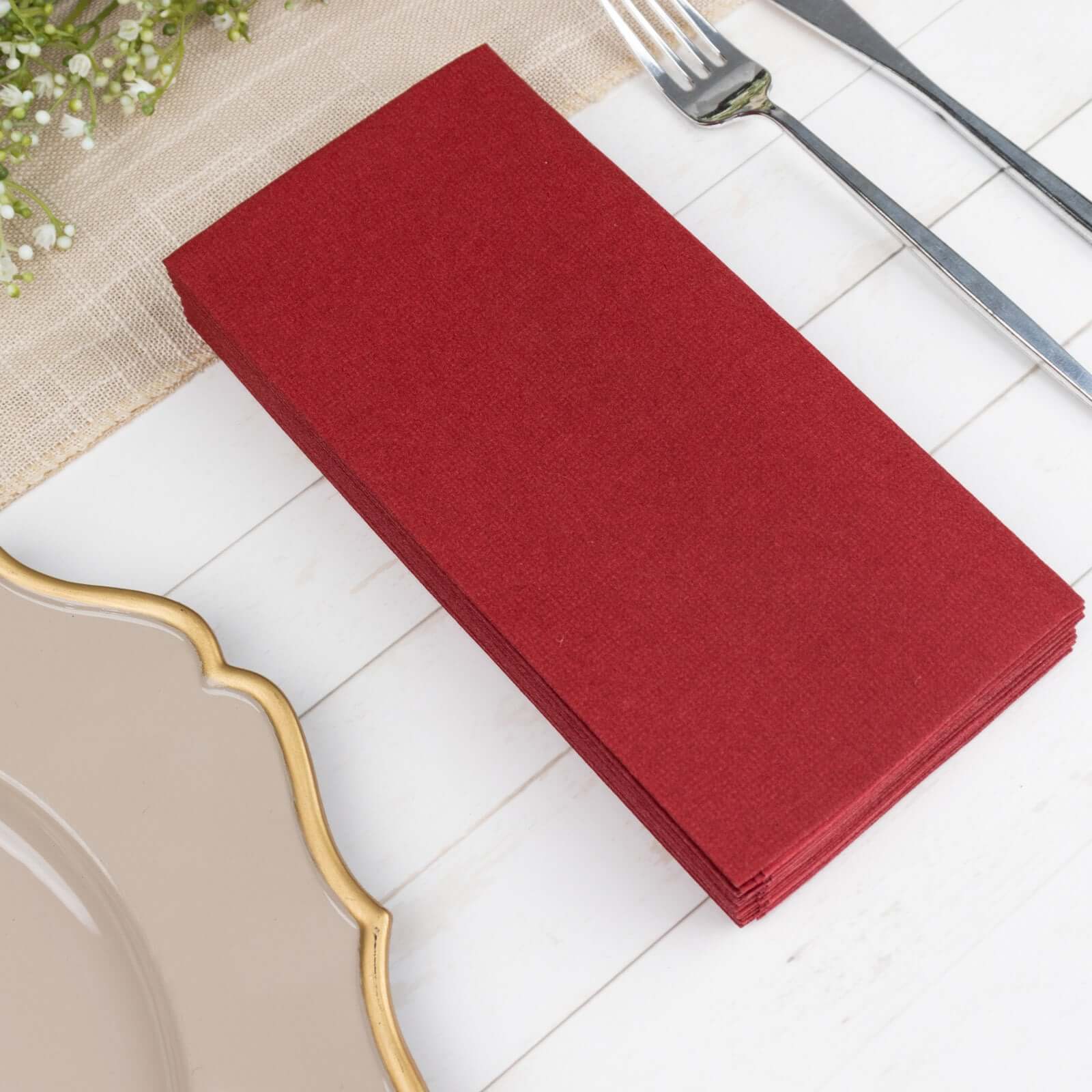 20-Pack Paper Linen-Like Napkins Burgundy - Disposable Hygienic Airlaid Guest Towels 8.5x4