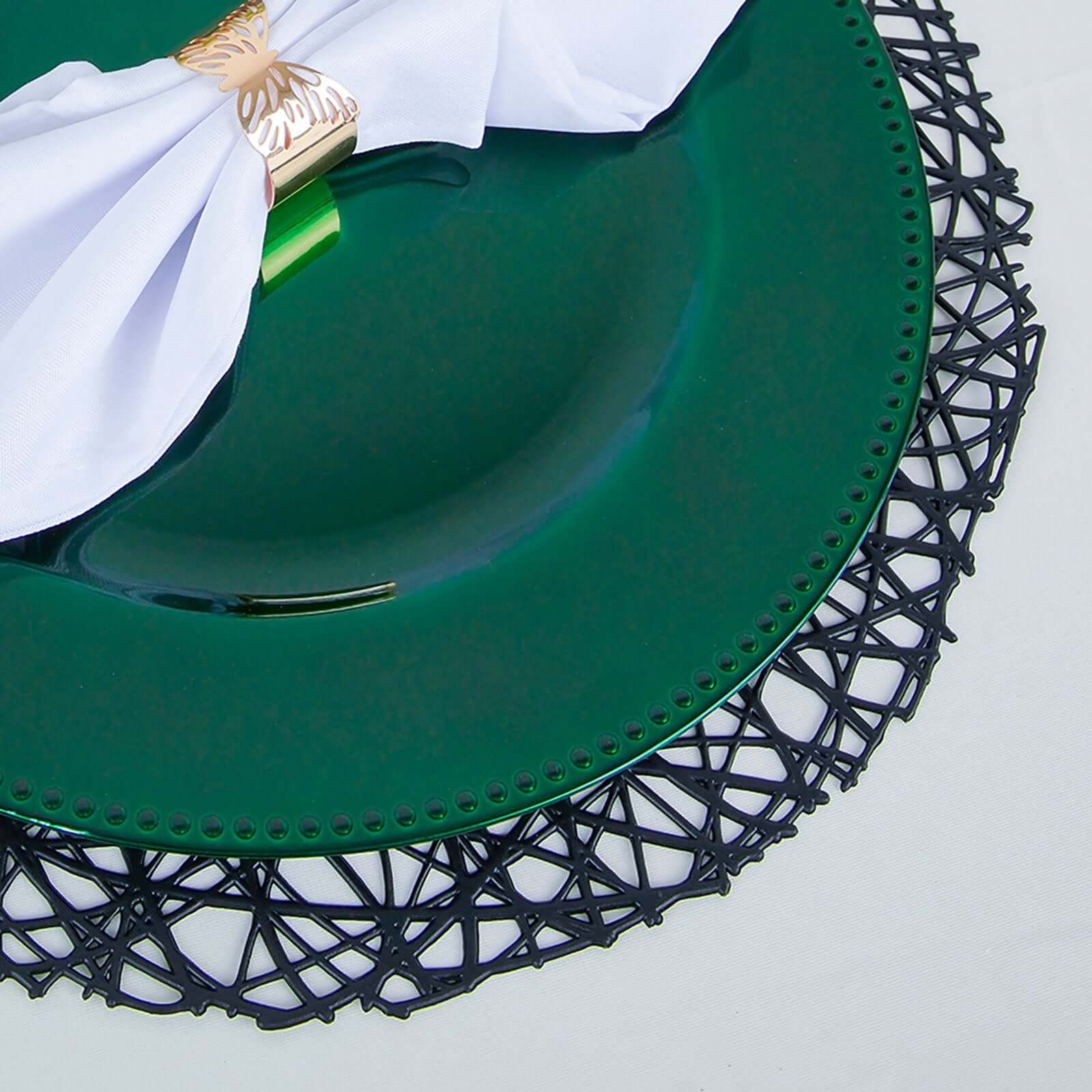 6-Pack Acrylic Round Charger Plates 13 in Hunter Emerald Green with Beaded Rim, Dinner Charger Event Tabletop Decor