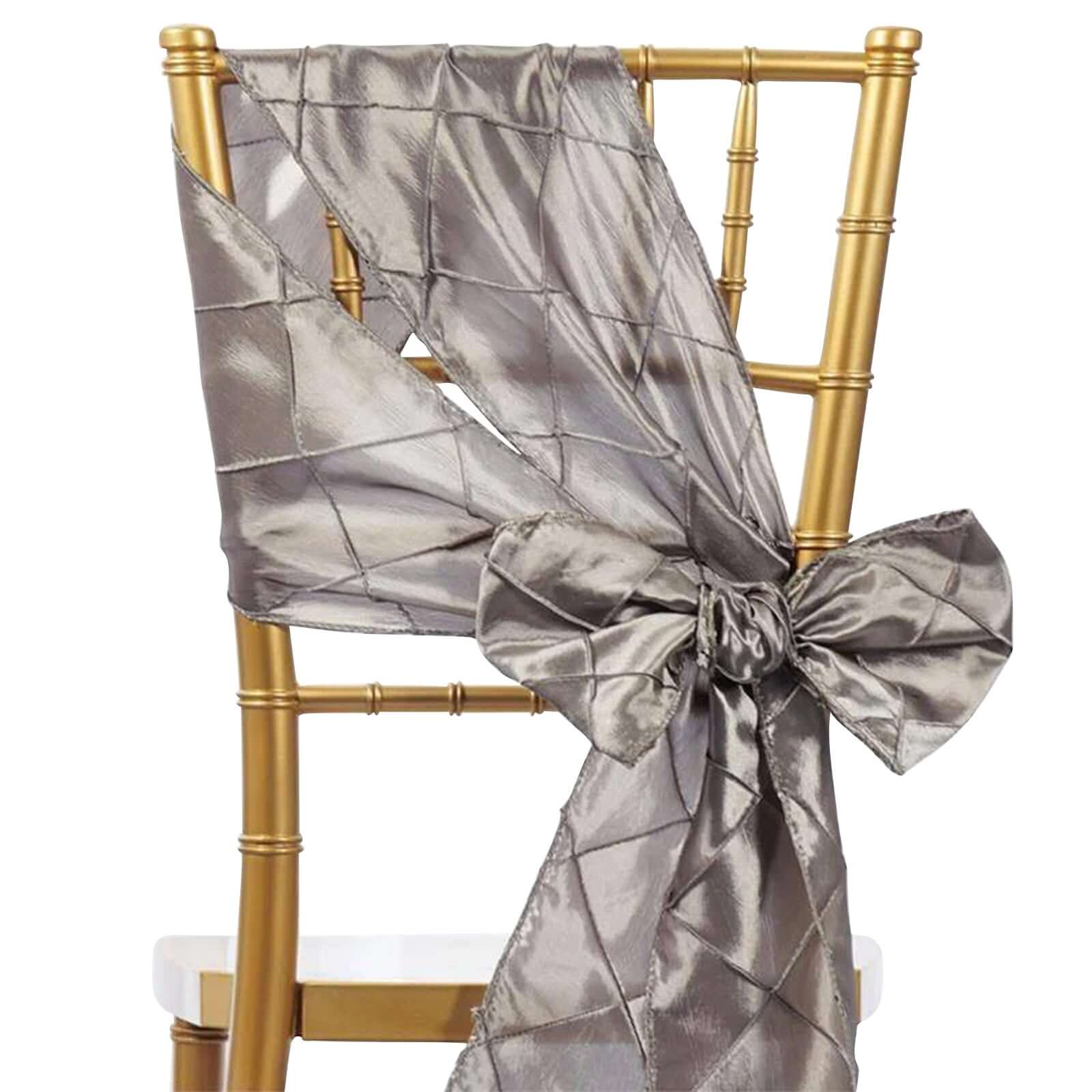 5 Pack Taffeta Chair Sashes Silver Pintuck Pattern with Smooth Metallic Finish - Classy Chair Decor for Wedings & Banquets 7x106