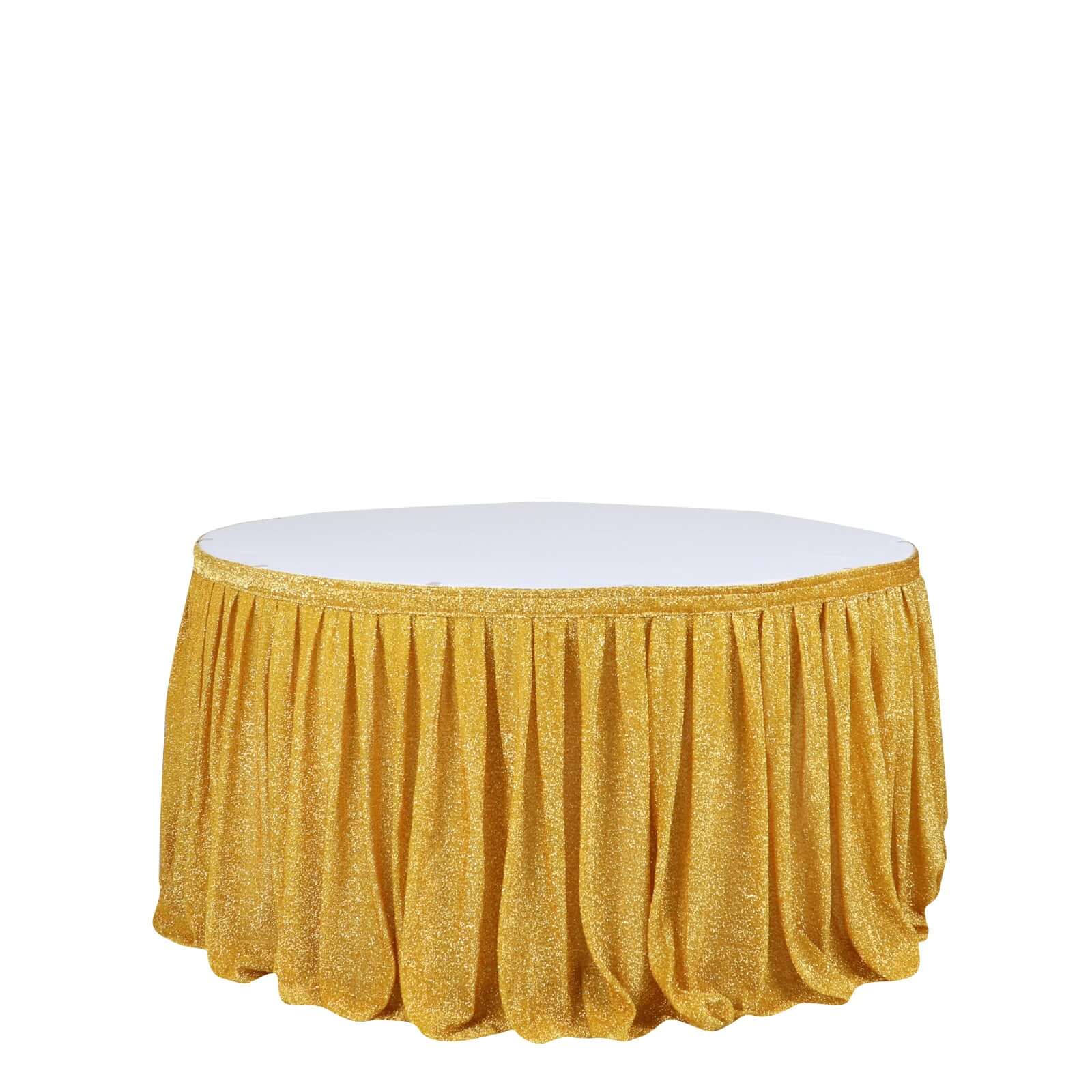 Spandex 17ft Table Skirt Gold Pleated Metallic Shimmer Tinsel with Top Velcro Strip Event Decoration