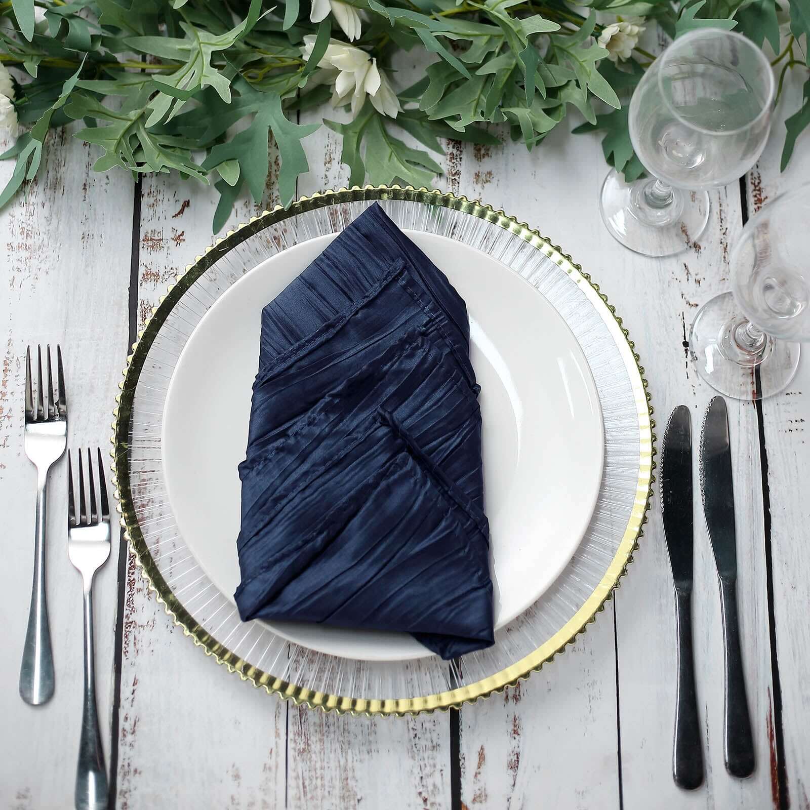 5 Pack Taffeta 20x20 Napkins Navy Blue - Accordion Crinkle Dinner Napkins