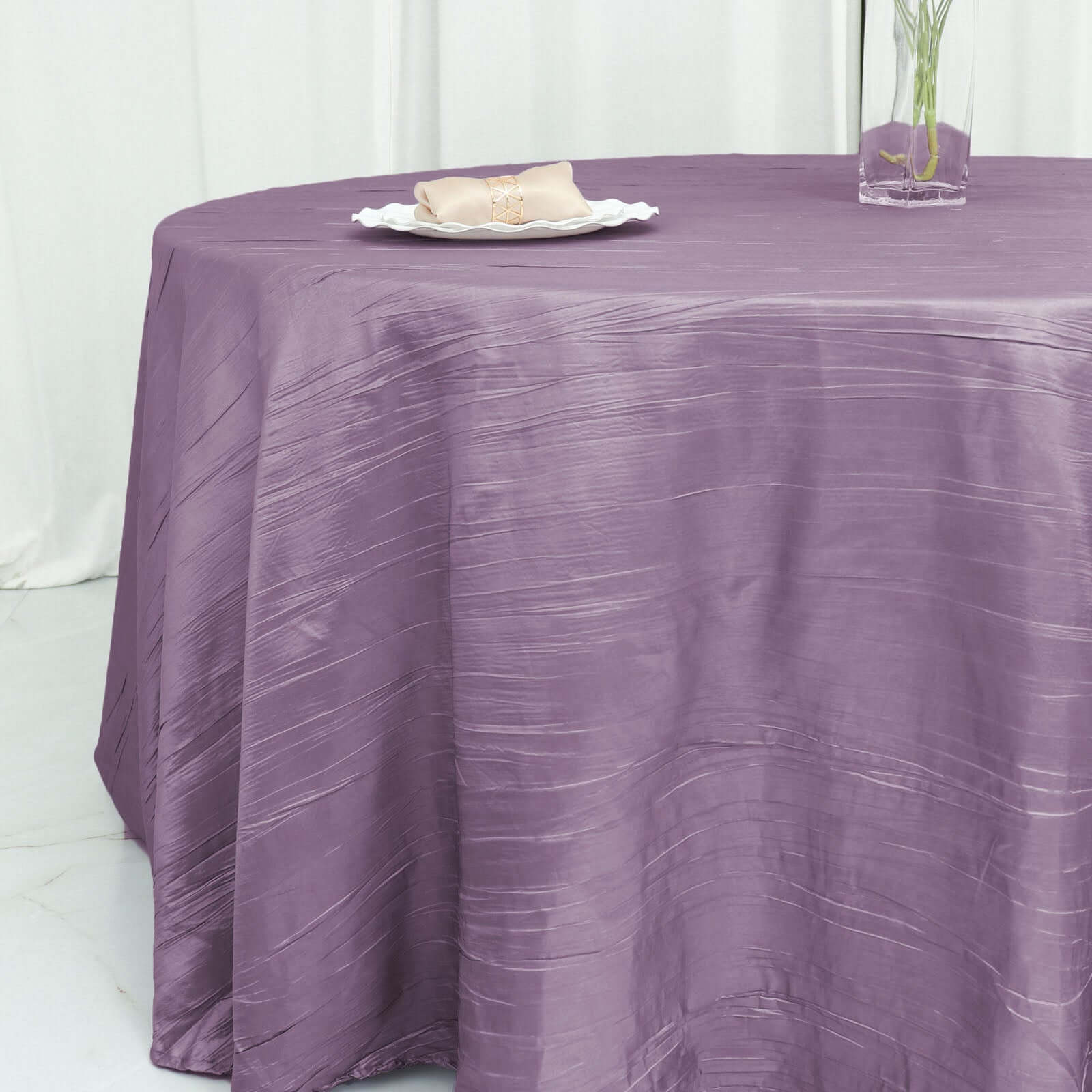 Taffeta 120 Round Tablecloth Violet Amethyst - Seamless Accordion Crinkle Table Cover