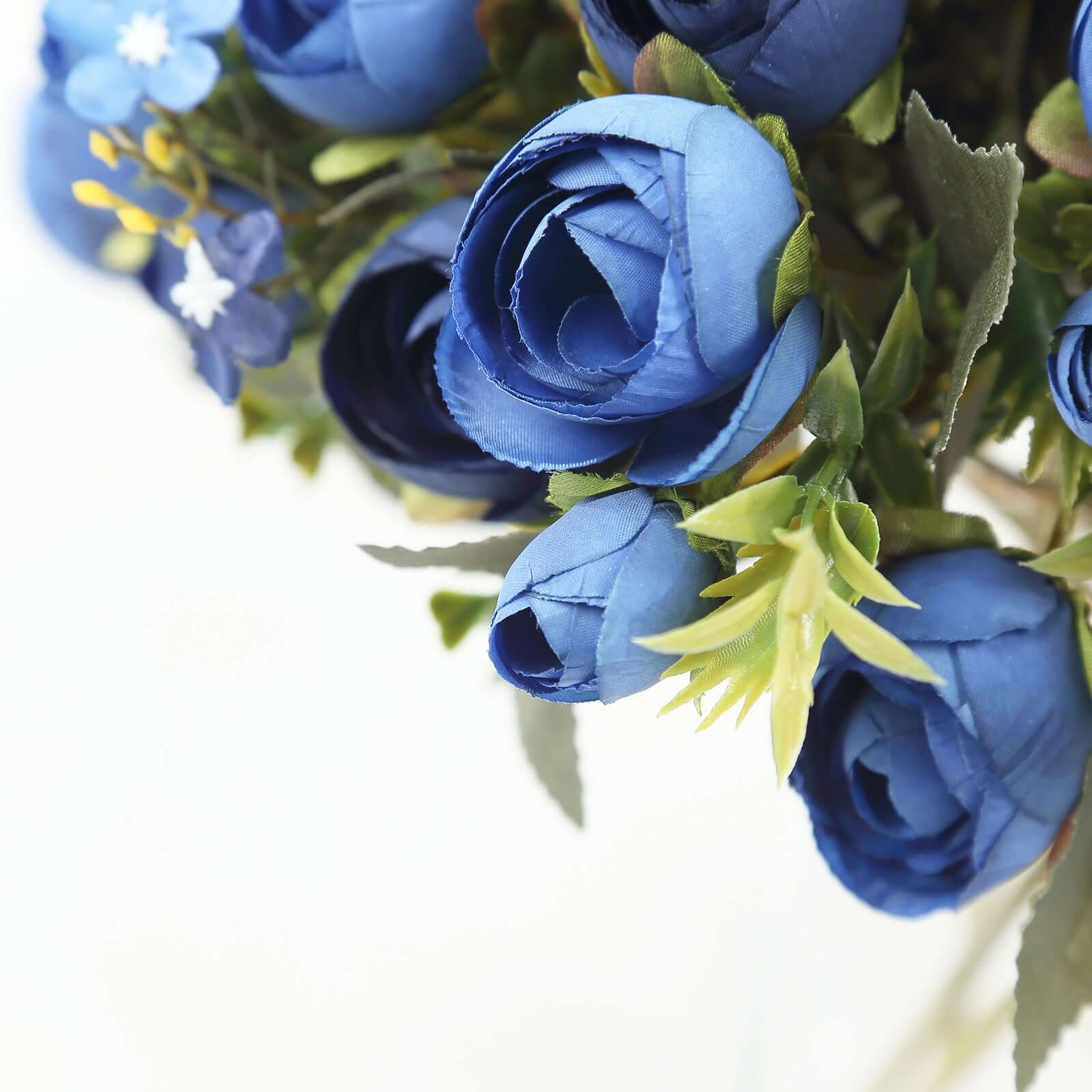 4 Pack 12 Artificial Navy Blue Ranunculus Silk Flower Bridal Bouquets, Faux Buttercup Floral Arrangement