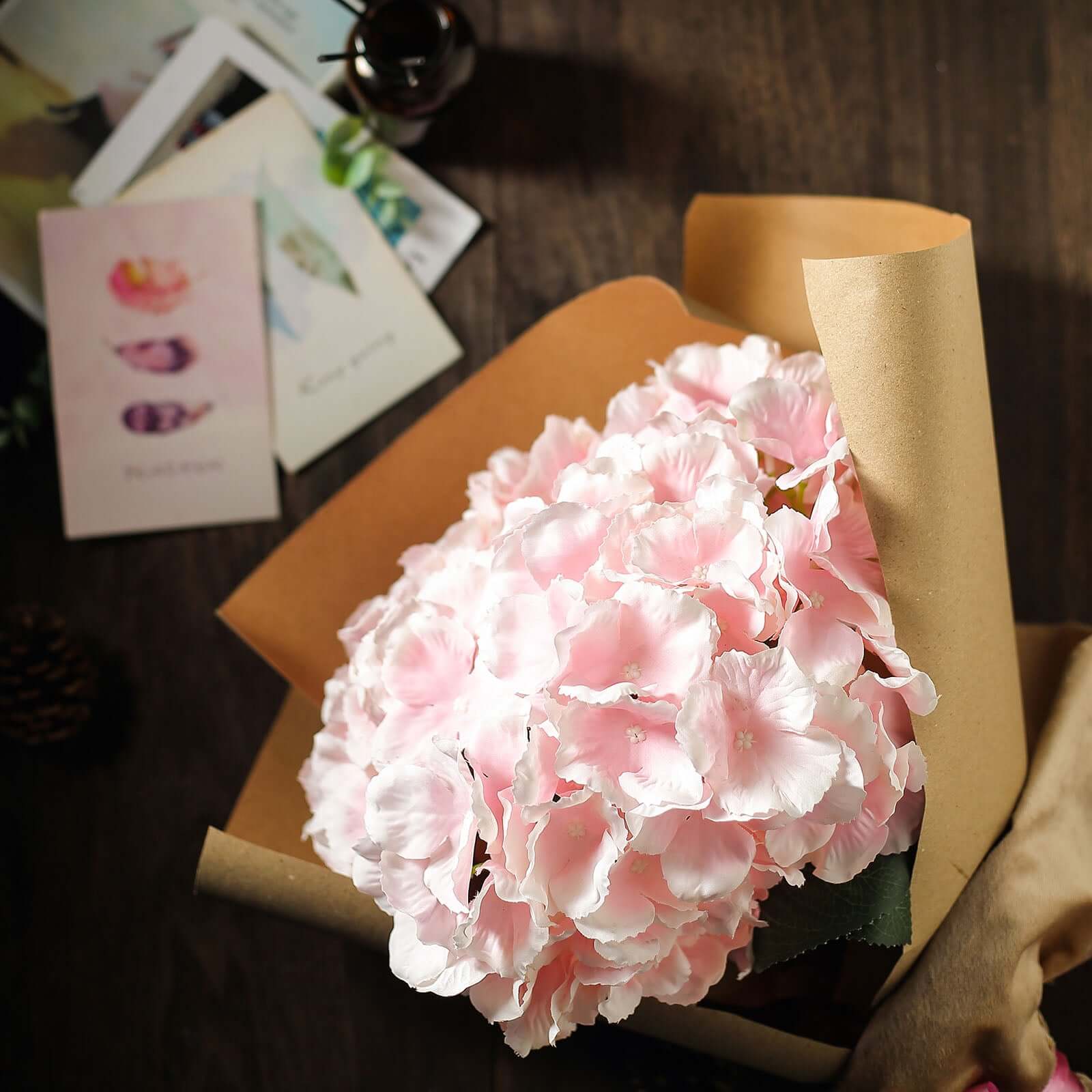 5 Bushes Blush Pink Artificial Silk Hydrangea Flower Bouquets