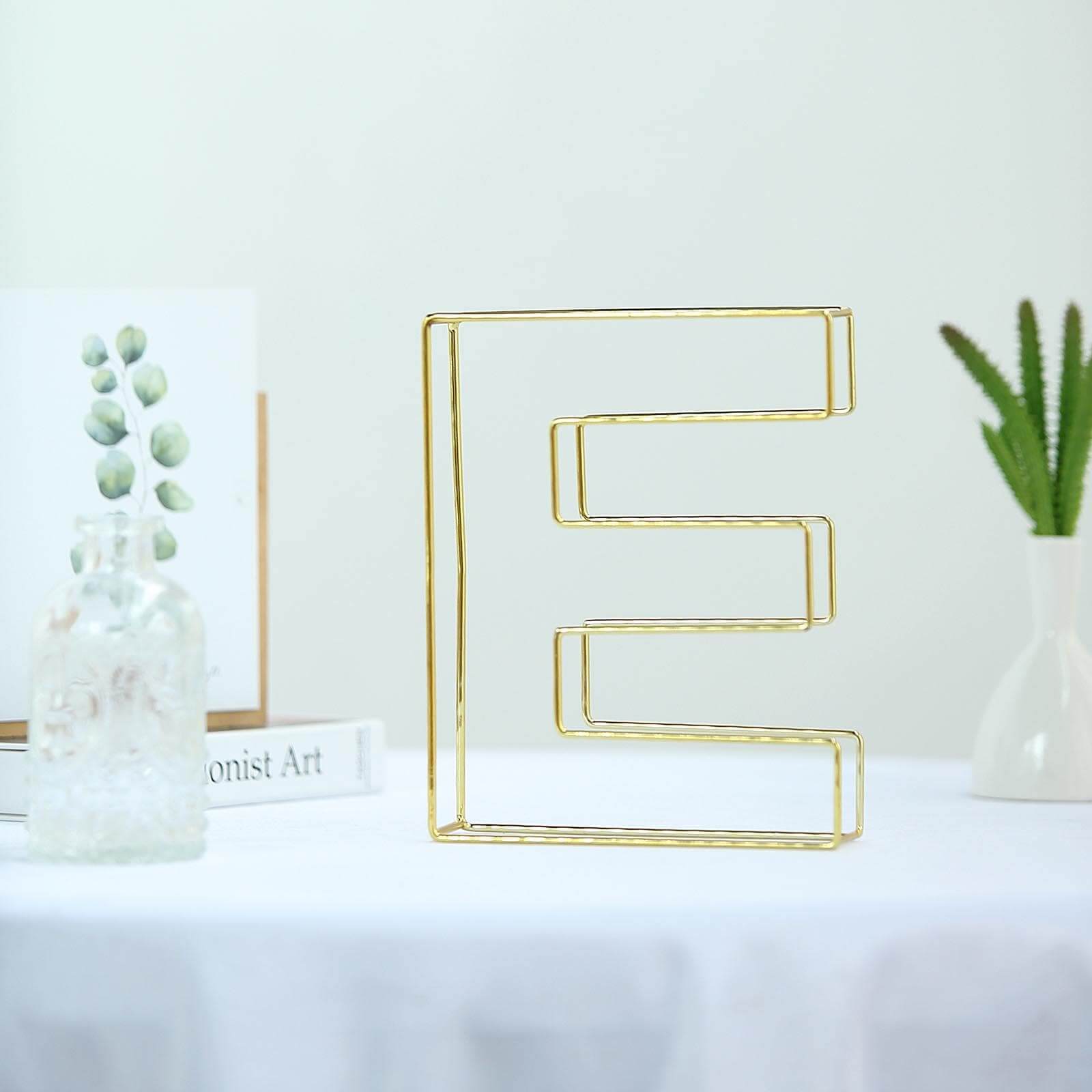 8 Tall Gold Freestanding 3D Decorative Wire Letter, Wedding Centerpiece - E